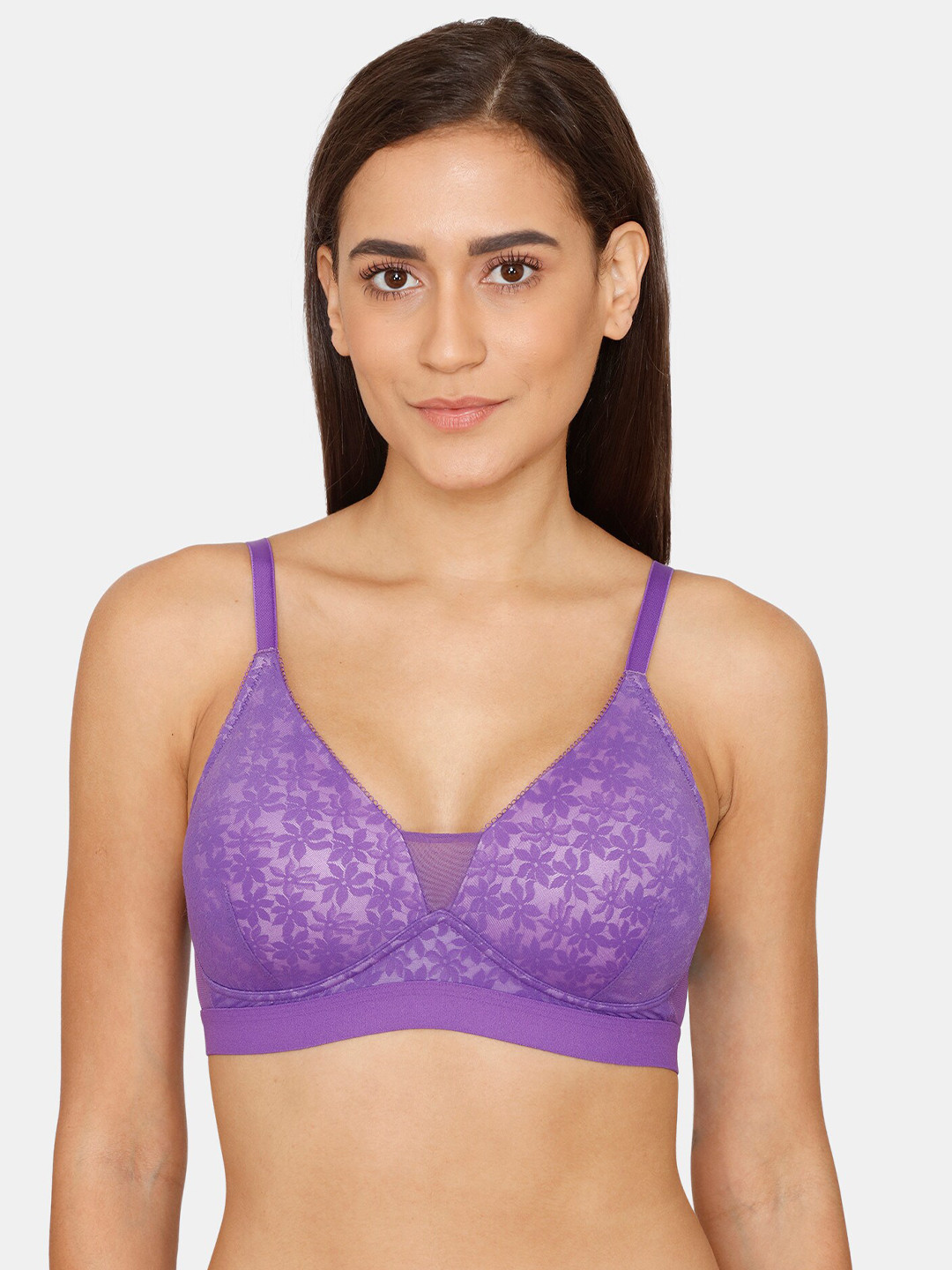 

Zivame Purple Floral Self Design Lightly Padded Bra