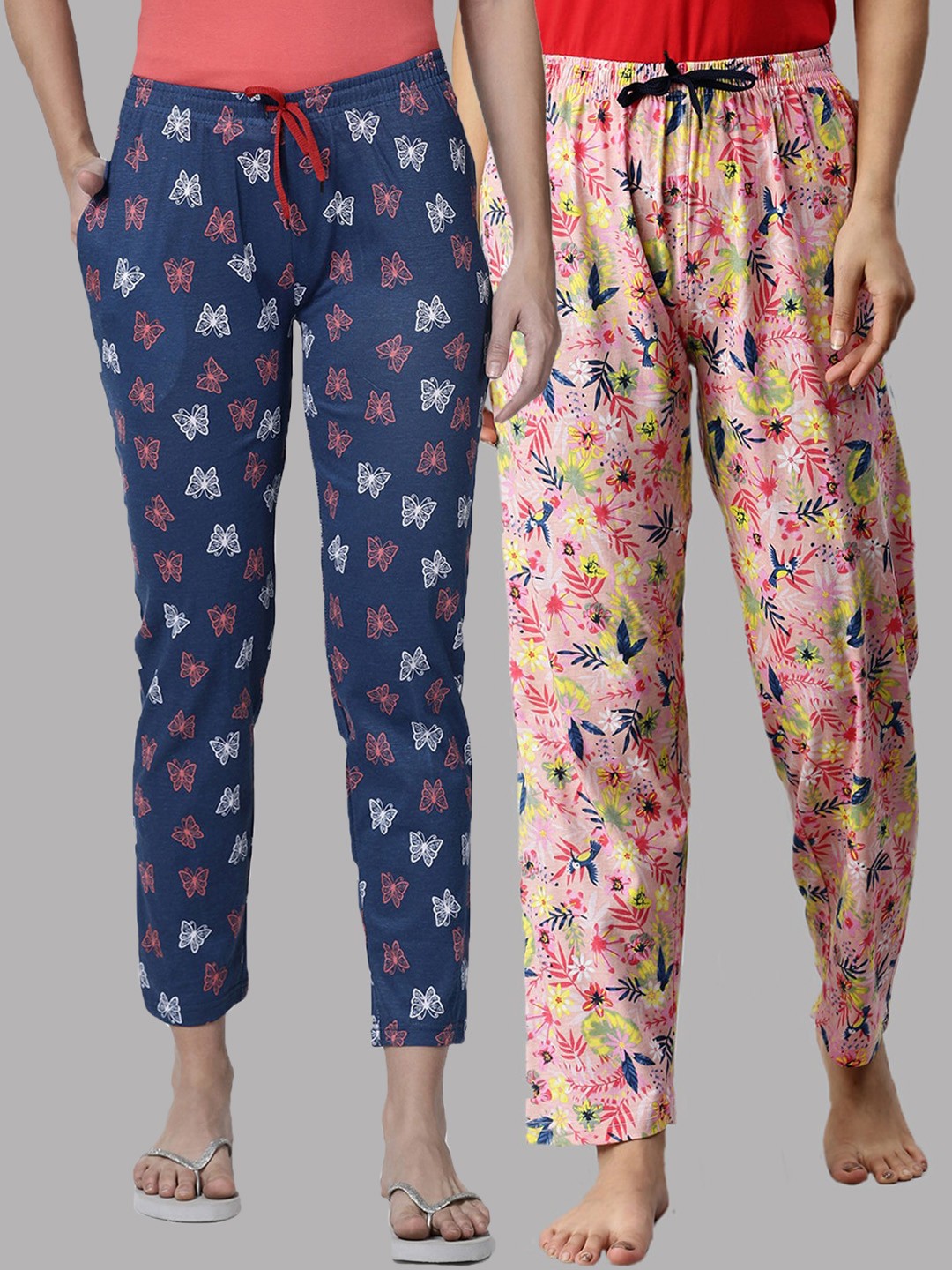 

Kryptic Women Pack of 2 Navy Blue & Pink Printed Cotton Lounge Pants