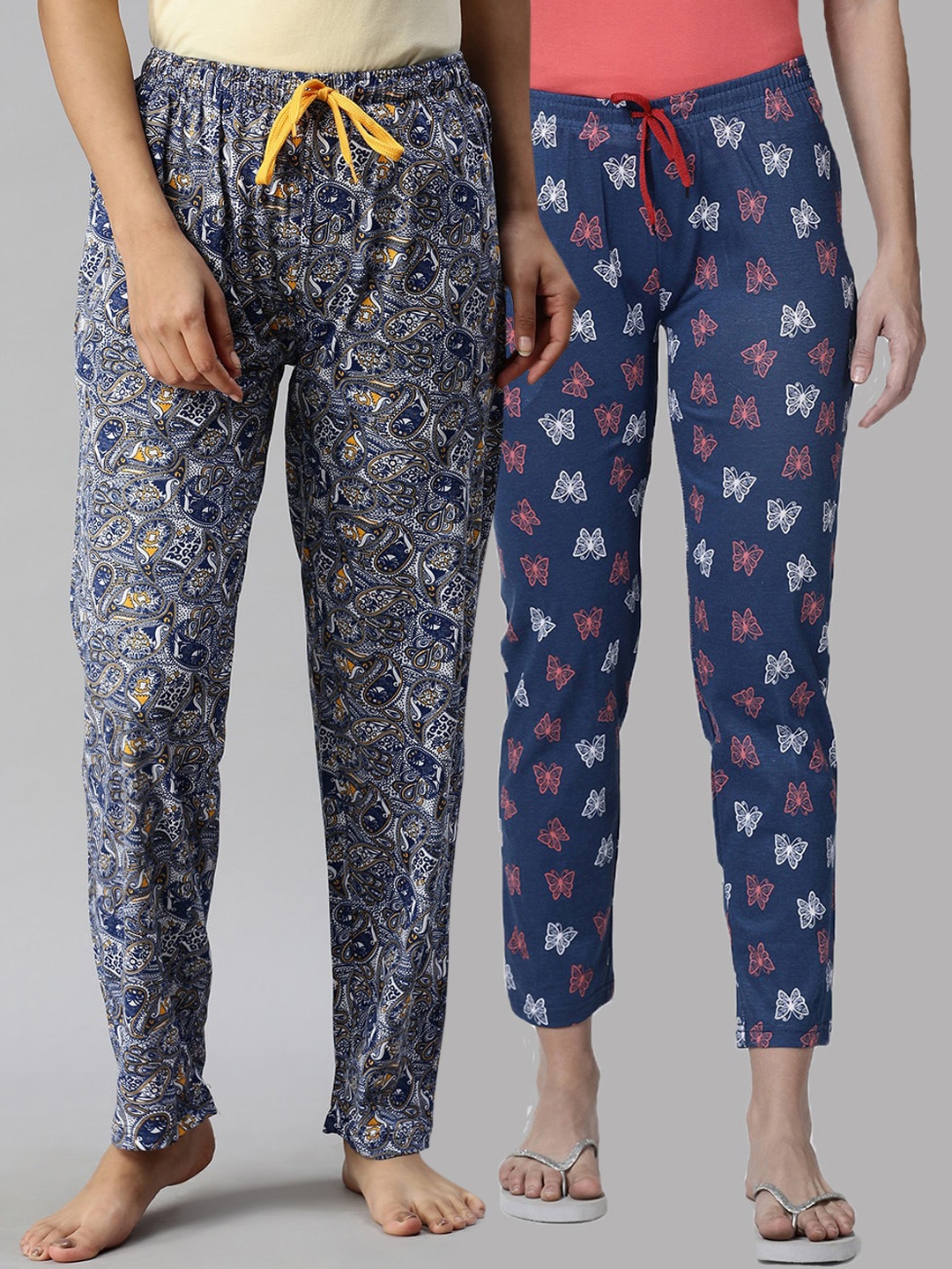 

Kryptic Women Pack Of 2 Printed Pure Cotton Lounge Pant, Navy blue