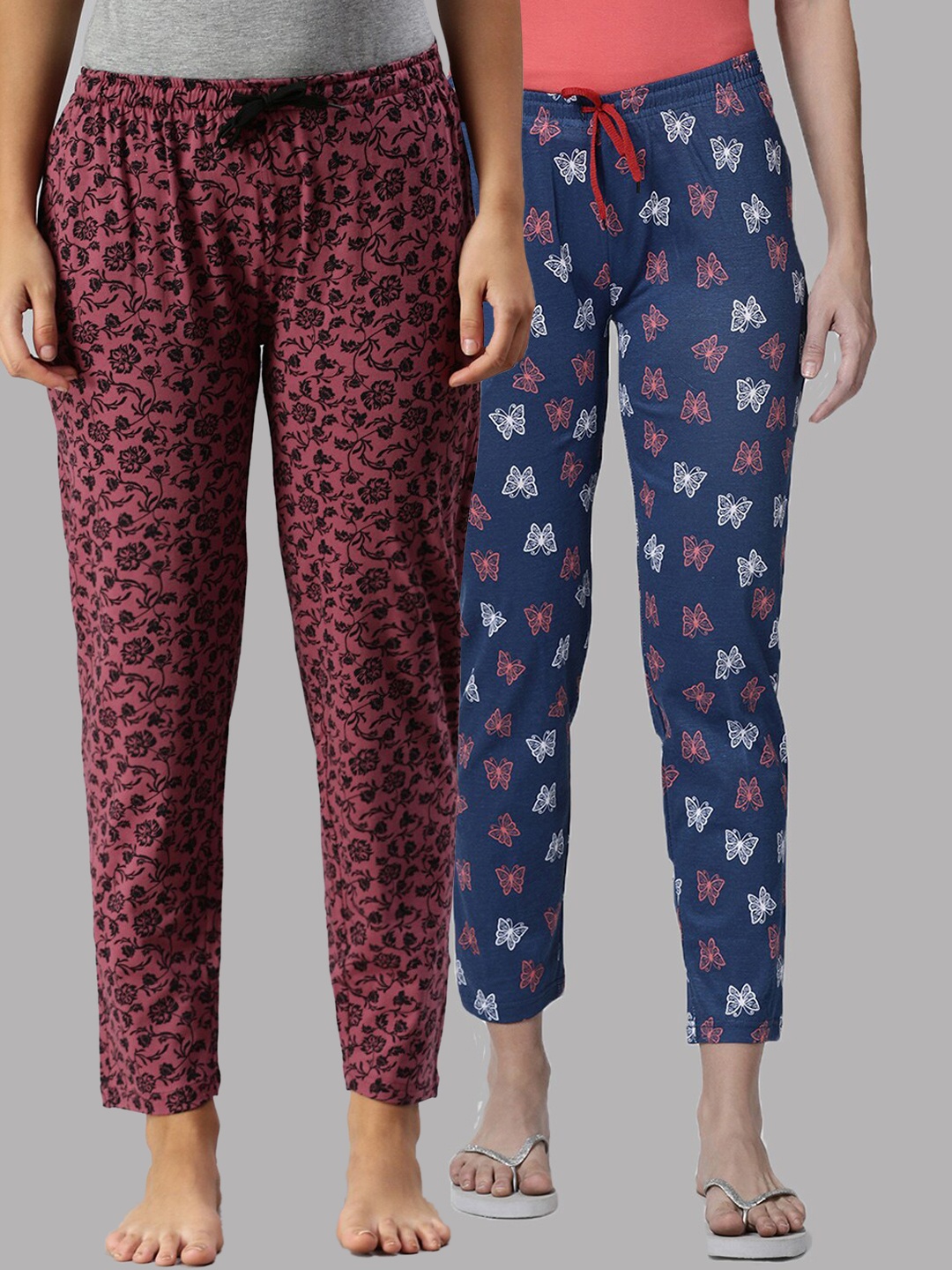 

Kryptic Woman Pack of 2 Navy Blue & Maroon 100% Cotton Printed Lounge Pants