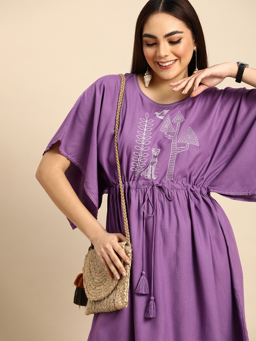 

Anouk Women Lavender & White Embroidered Fit And Flared Dress