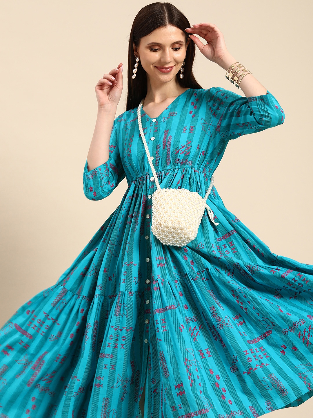 

Anouk Teal A-Line Midi Dress