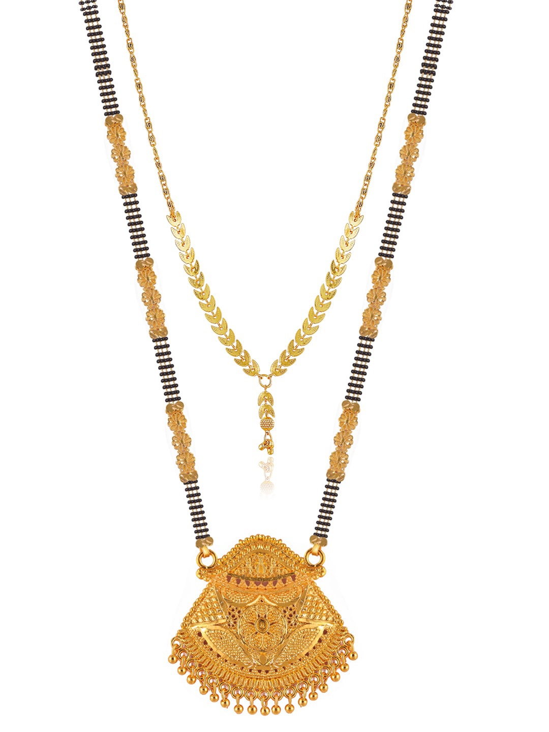 Brandsoon Set Of 2 Gold-Plated Black Beaded Mangalsutra