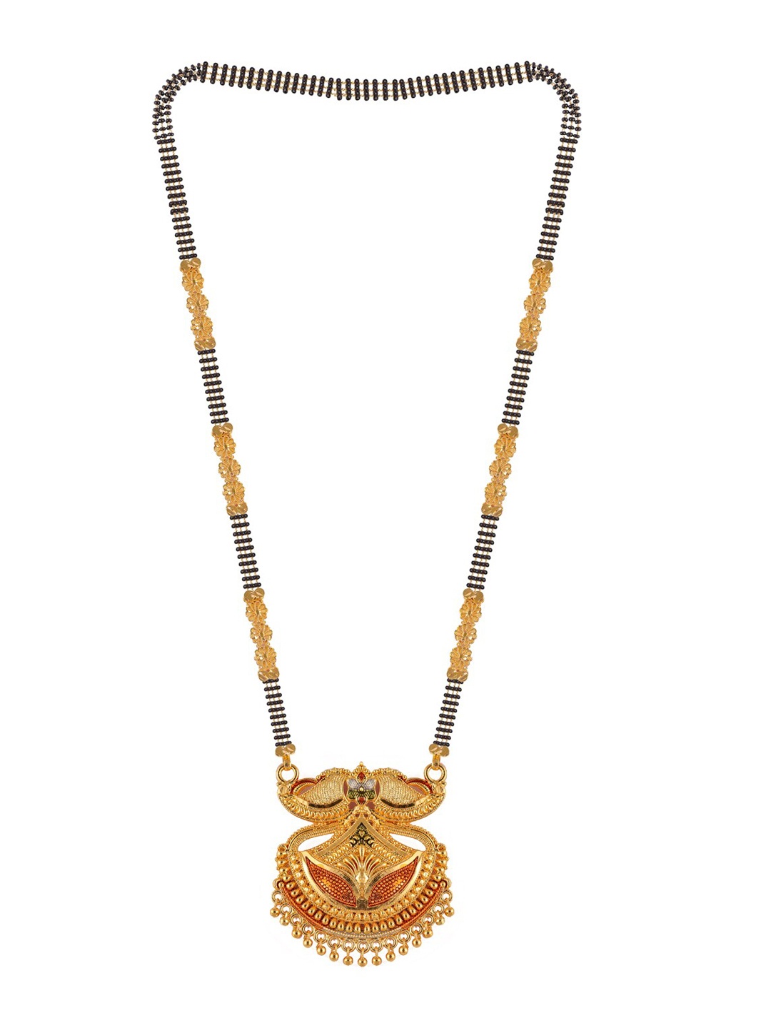 

Brandsoon Set Of 2 Gold-Plated Black Stone Studded & Beaded Mangalsutra