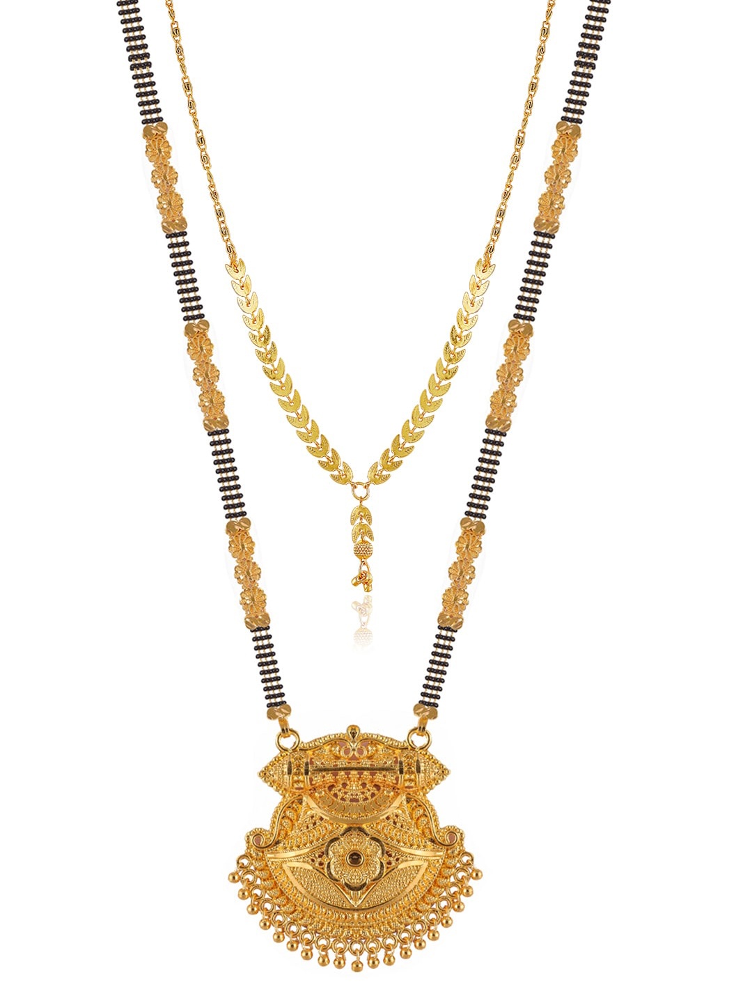 

Brandsoon Set Of 2 Gold-Plated Black Beaded Mangalsutra, Multi