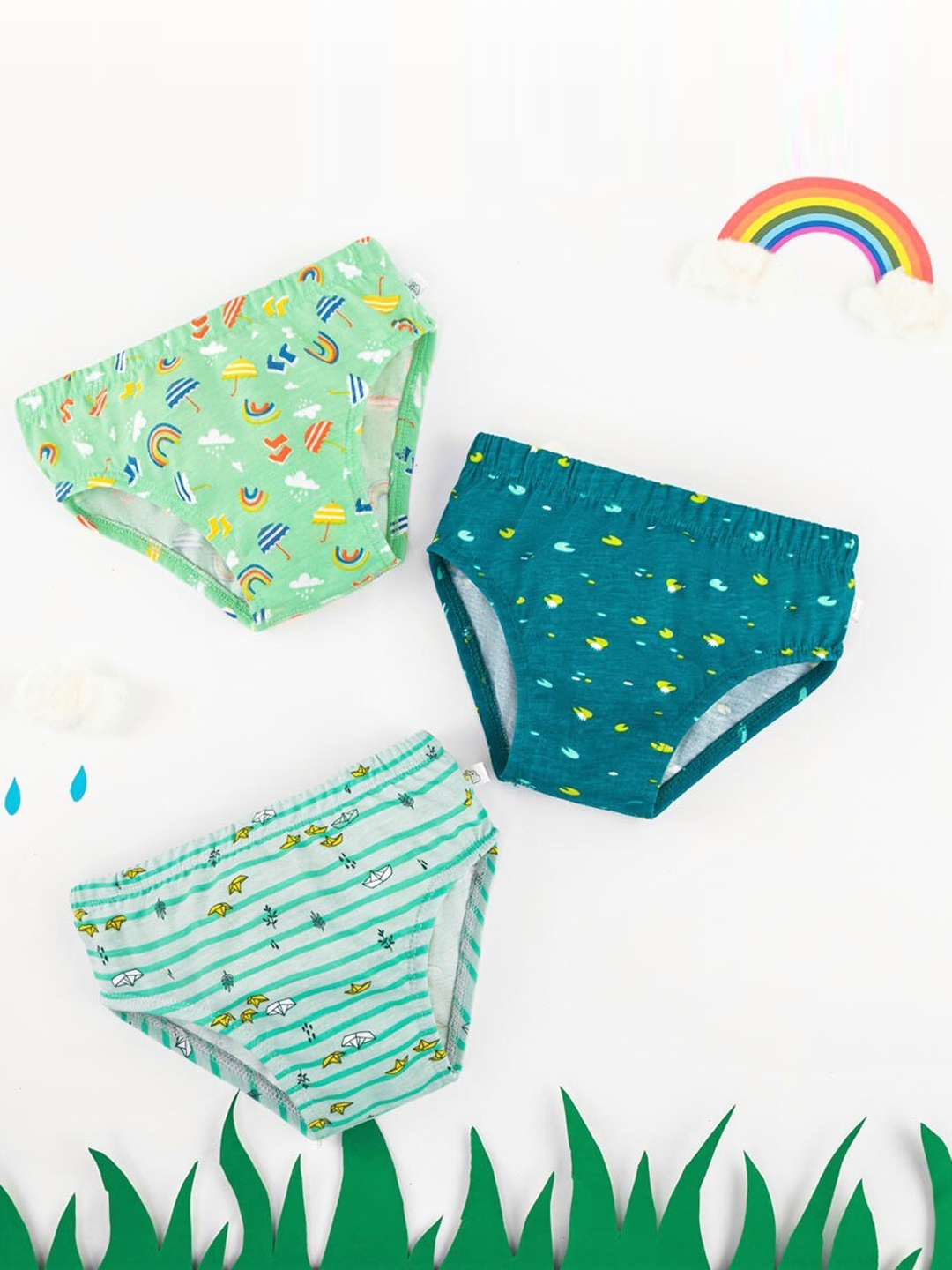 

SuperBottoms Girls Pack of 3 Printed High Rise Sustainable Basic Briefs, Green