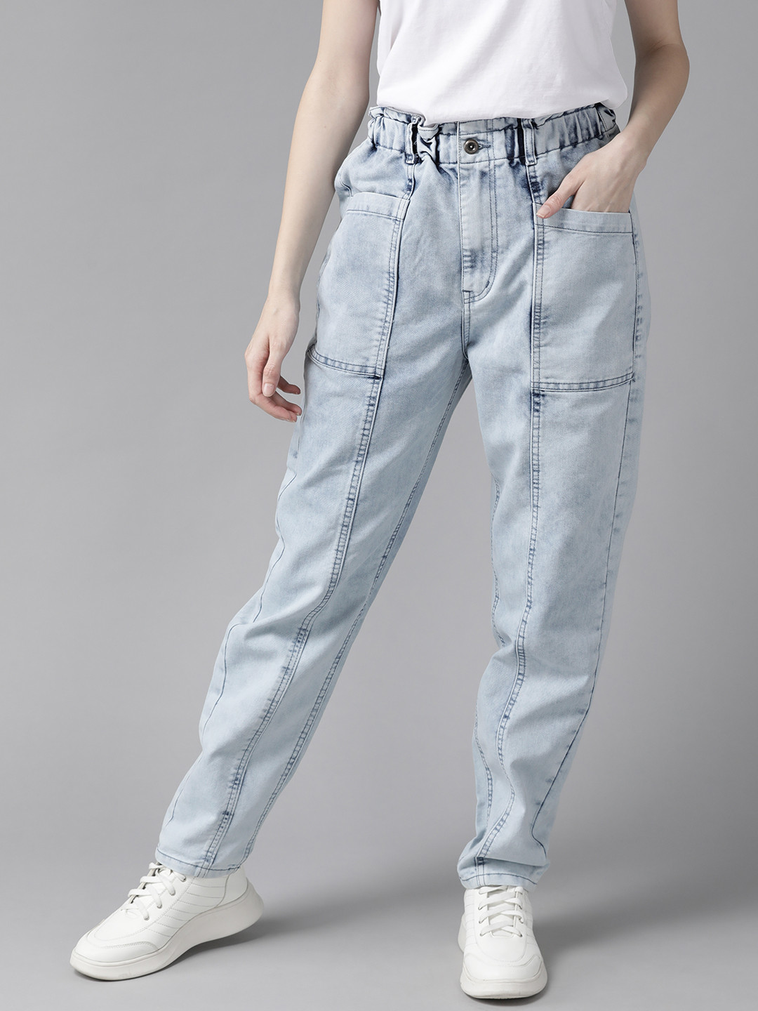 

Roadster Women Blue Jean High-Rise Light Fade Dad Fit Pure Cotton Jeans