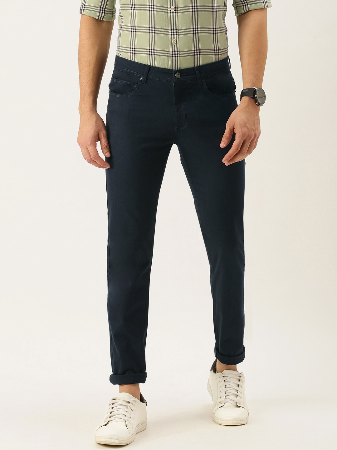 

Peter England Casuals Men Navy Blue Skinny Fit Low-Rise Chinos