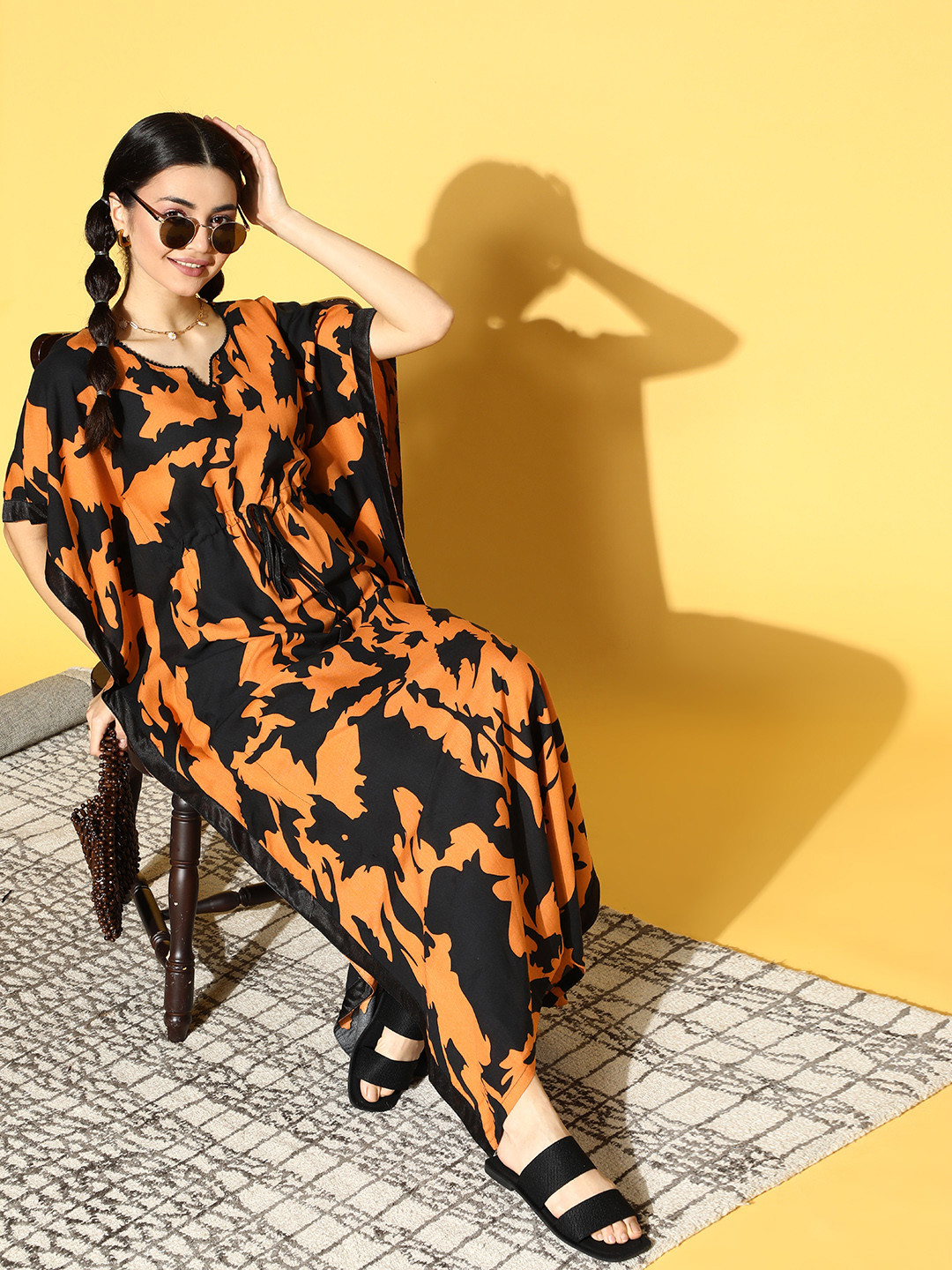 

Claura Women Attractive Black Abstract Kaftan Nightdress