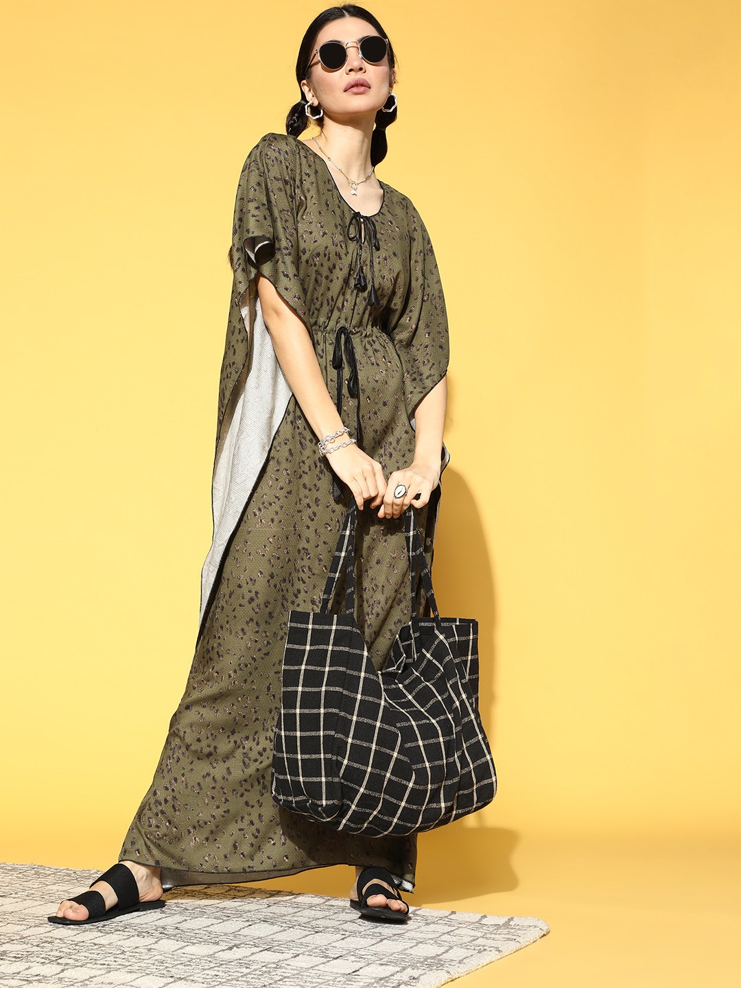 

Claura Women Alluring Olive Abstract Kaftan Nightdress