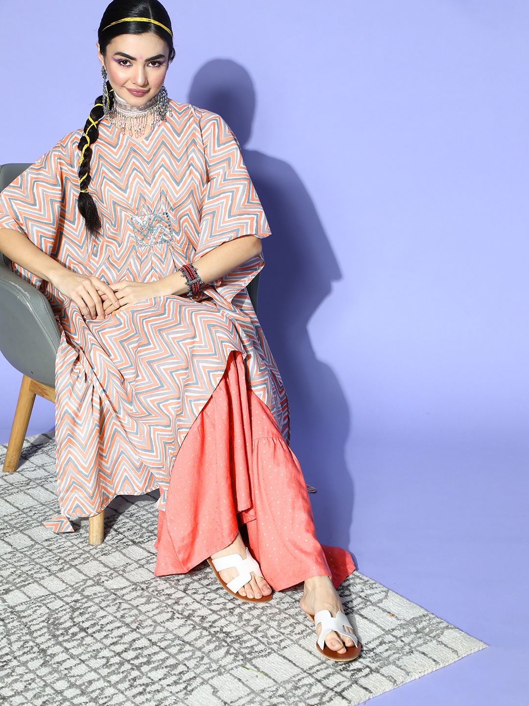 

Stylum Attractive Peach Cotton Kaftan Kurta