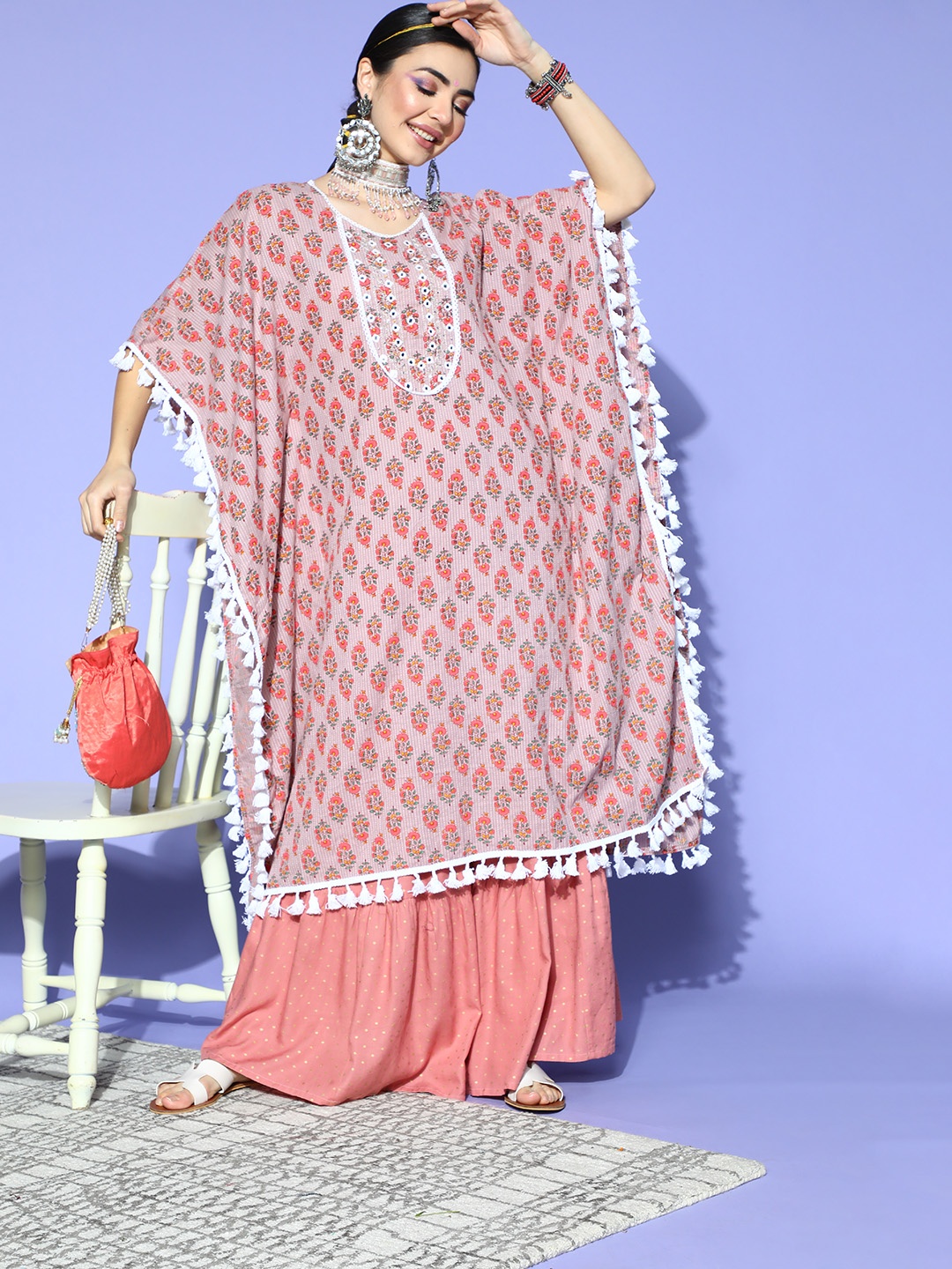 

Stylum Attractive Peach Cotton New Age Kaftan Kurta