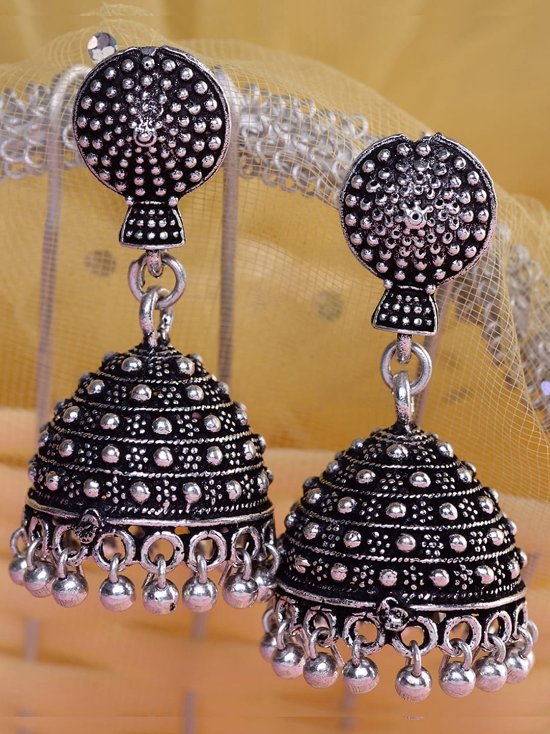 

Saraf RS Jewellery Black German Silver Jhumkas Earrings