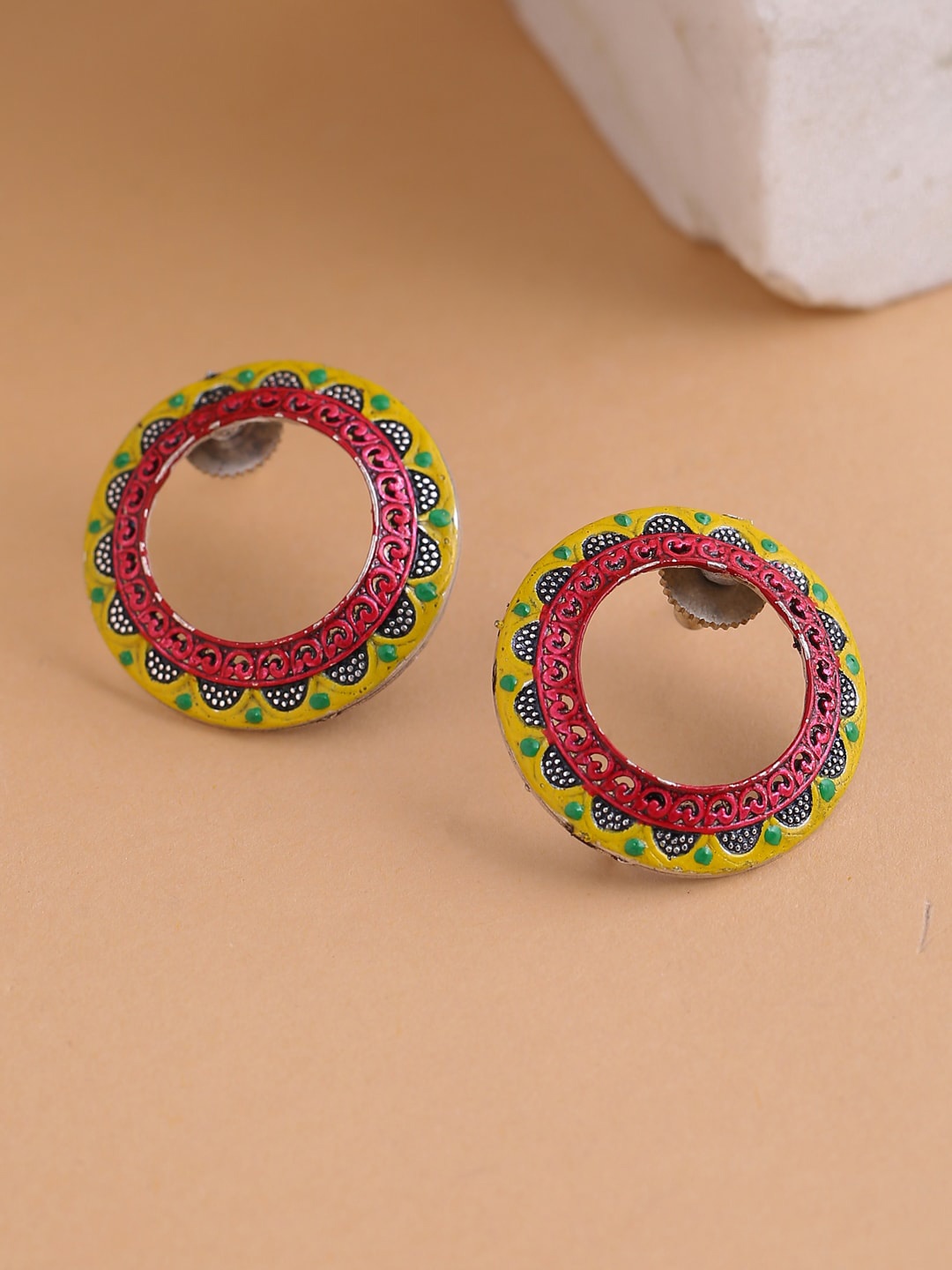 

Shoshaa Pink & Yellow Contemporary Studs Earrings