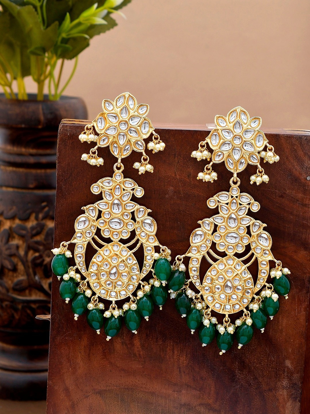 

Shoshaa Green Kundan Drop Earrings