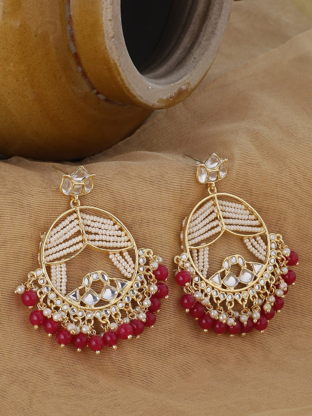 

Shoshaa Gold-Plated & White Crescent Shaped Chandbalis