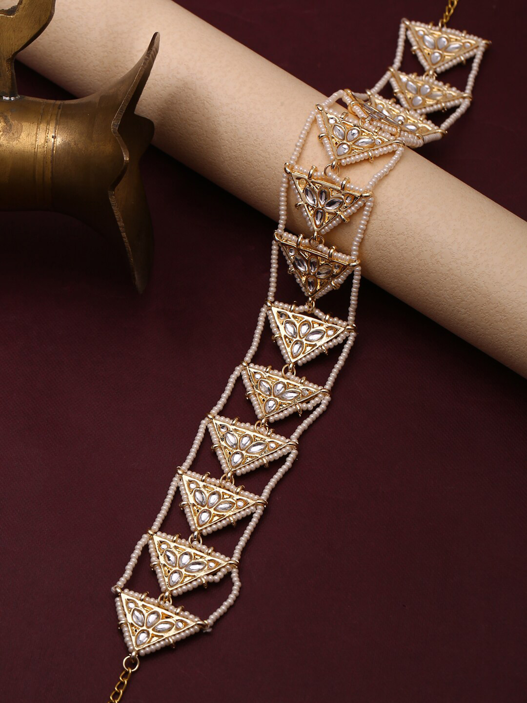 

Shoshaa Women Gold-Plated Beaded Kundan Sheeshphool Head Jewellery