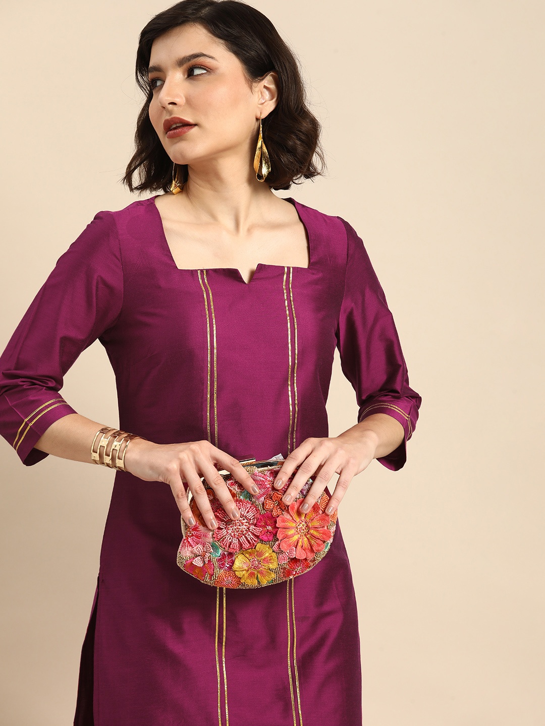 

Anouk Women Fuchsia Purple Solid Kurta with Trousers