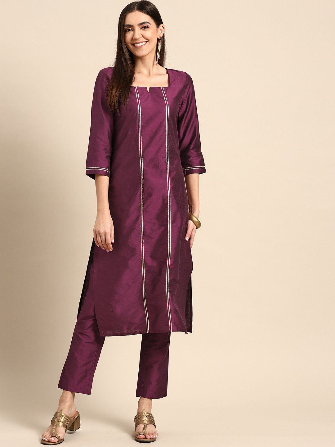 

Anouk Women Purple Solid Gotta Patti Kurta with Trousers
