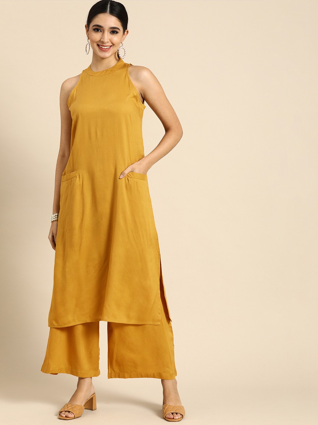 

Anouk Women Mustard Yellow Kurta with Palazzos