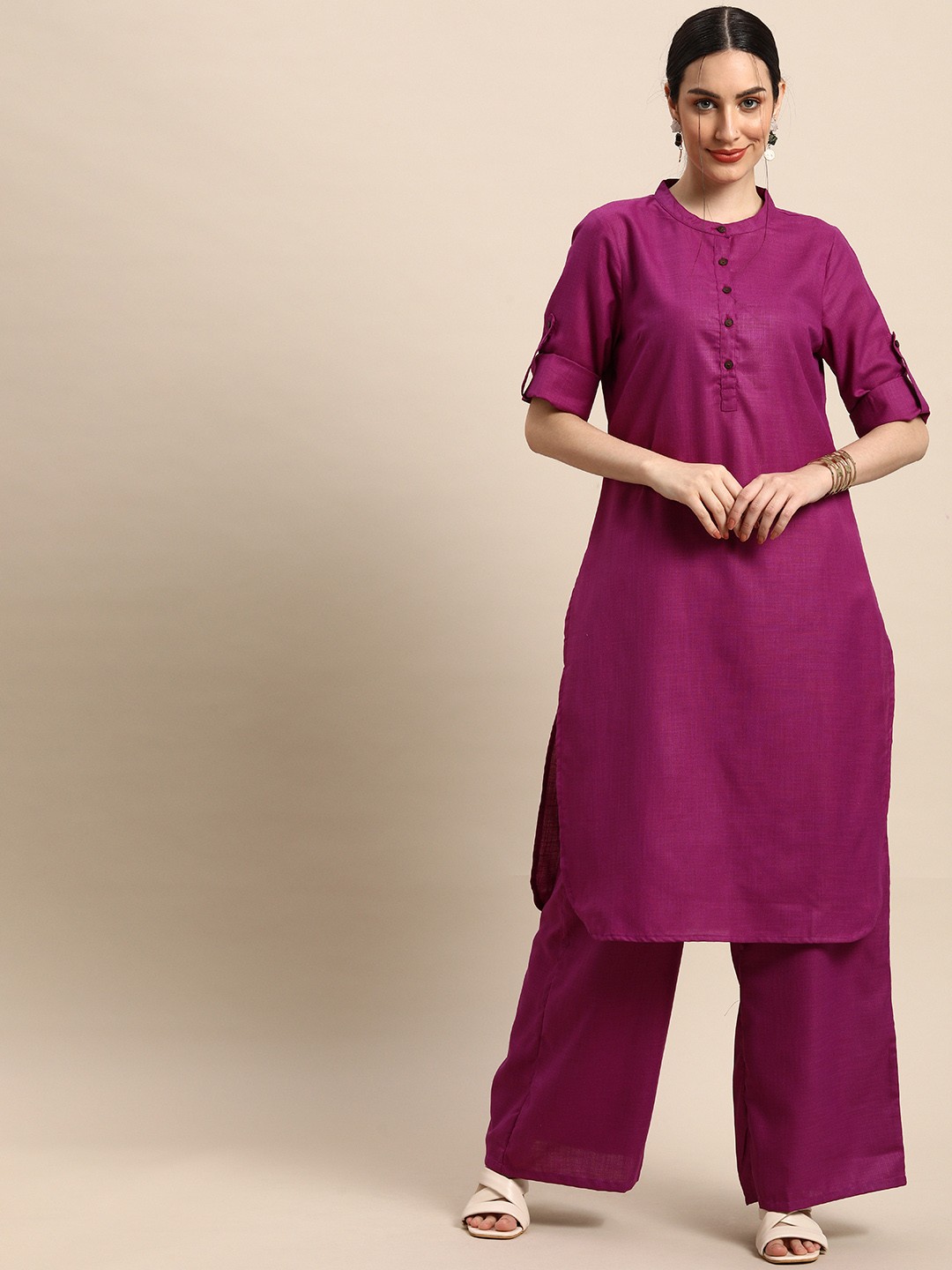 

Anouk Women Purple Solid Regular Kurta with Palazzos