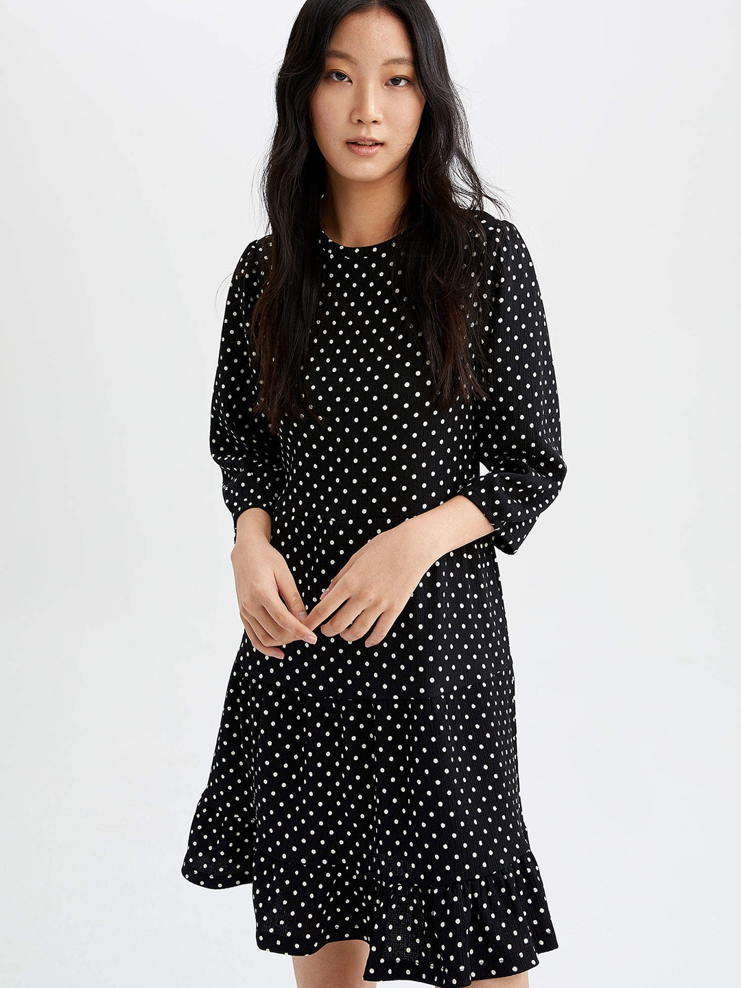 

DeFacto Black & White Polka Dots Print A-Line Dress