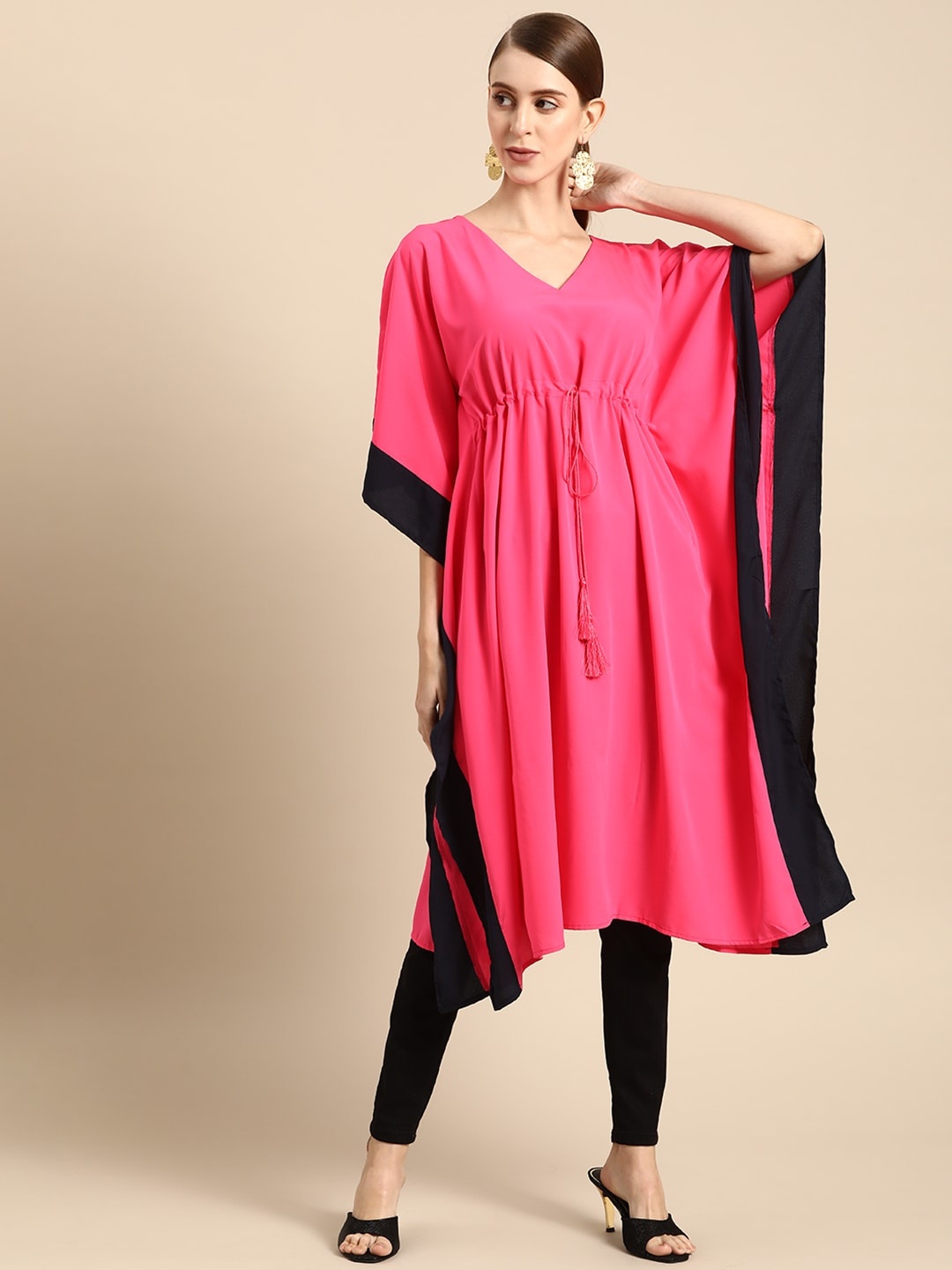 

Anouk Women Pink Solid Kaftan Kurta Dress with Drawstring