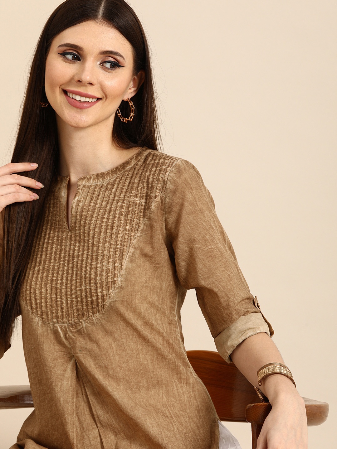 

Anouk Women Brown Dyed Pure Cotton Straight Kurta