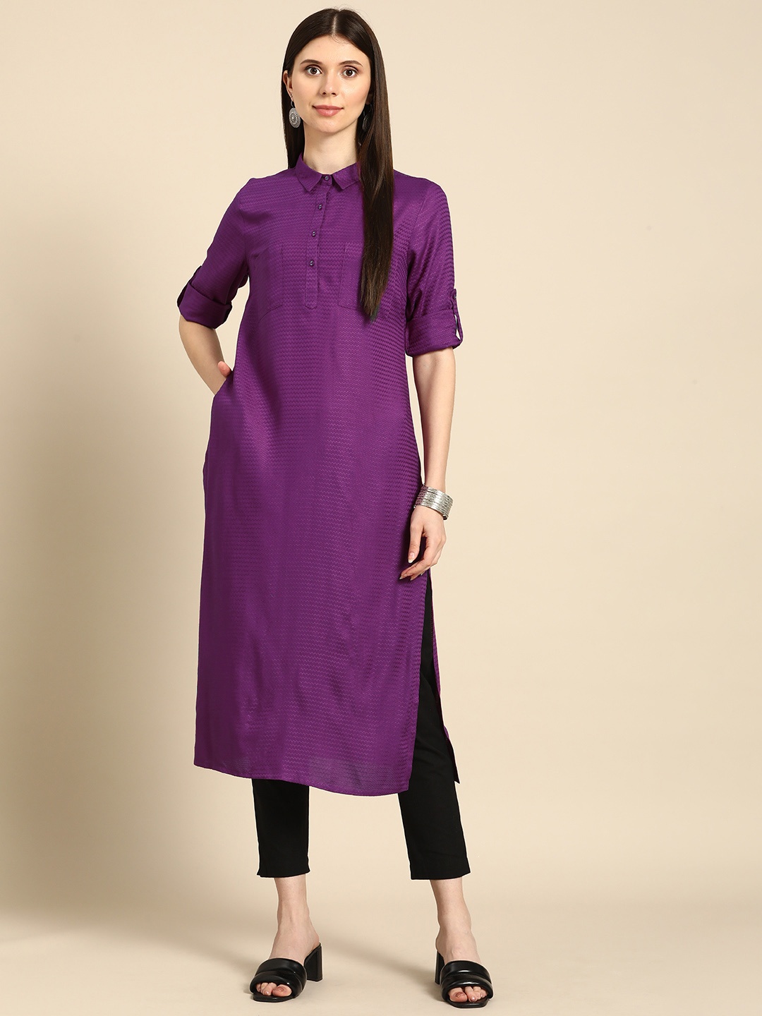 

Anouk Women Purple Pathani Kurta
