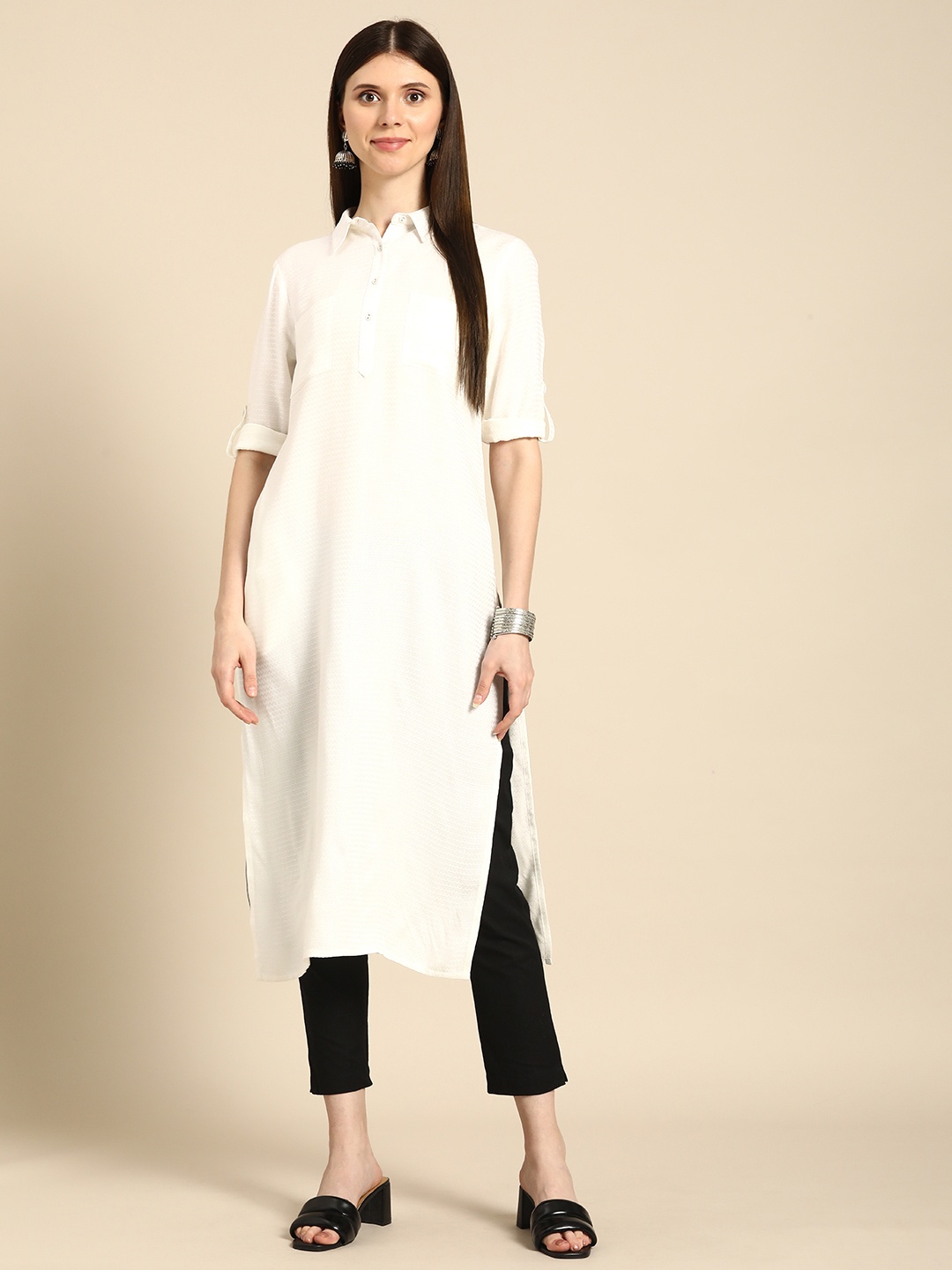 

Anouk Women White Printed Pathani Kurta