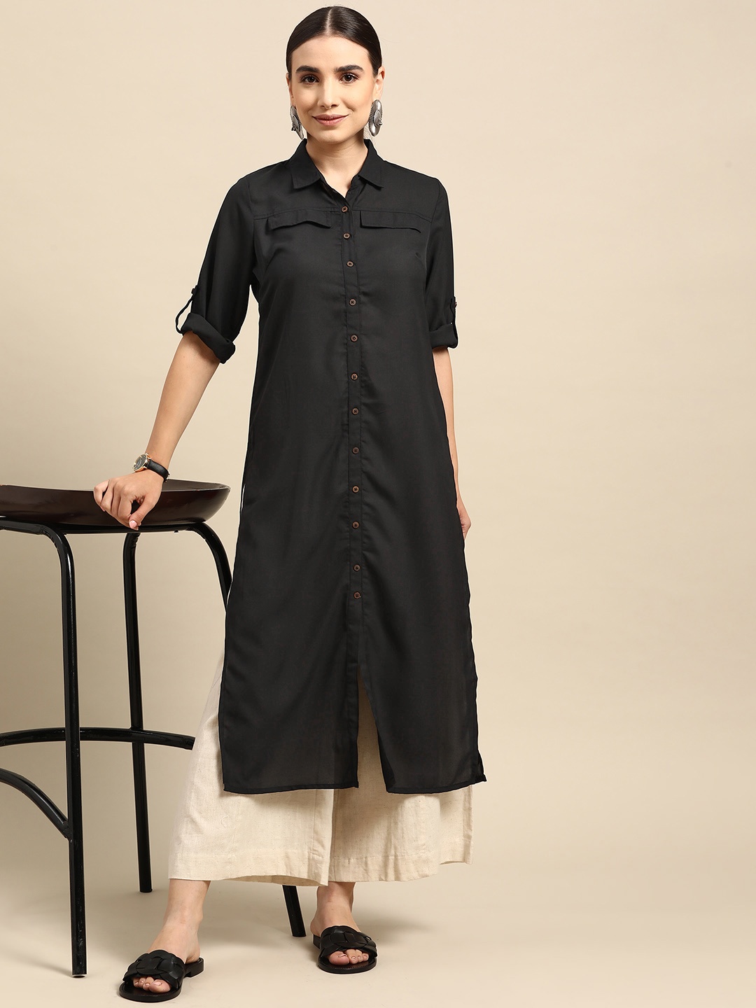 

Anouk Women Black Solid Kurta