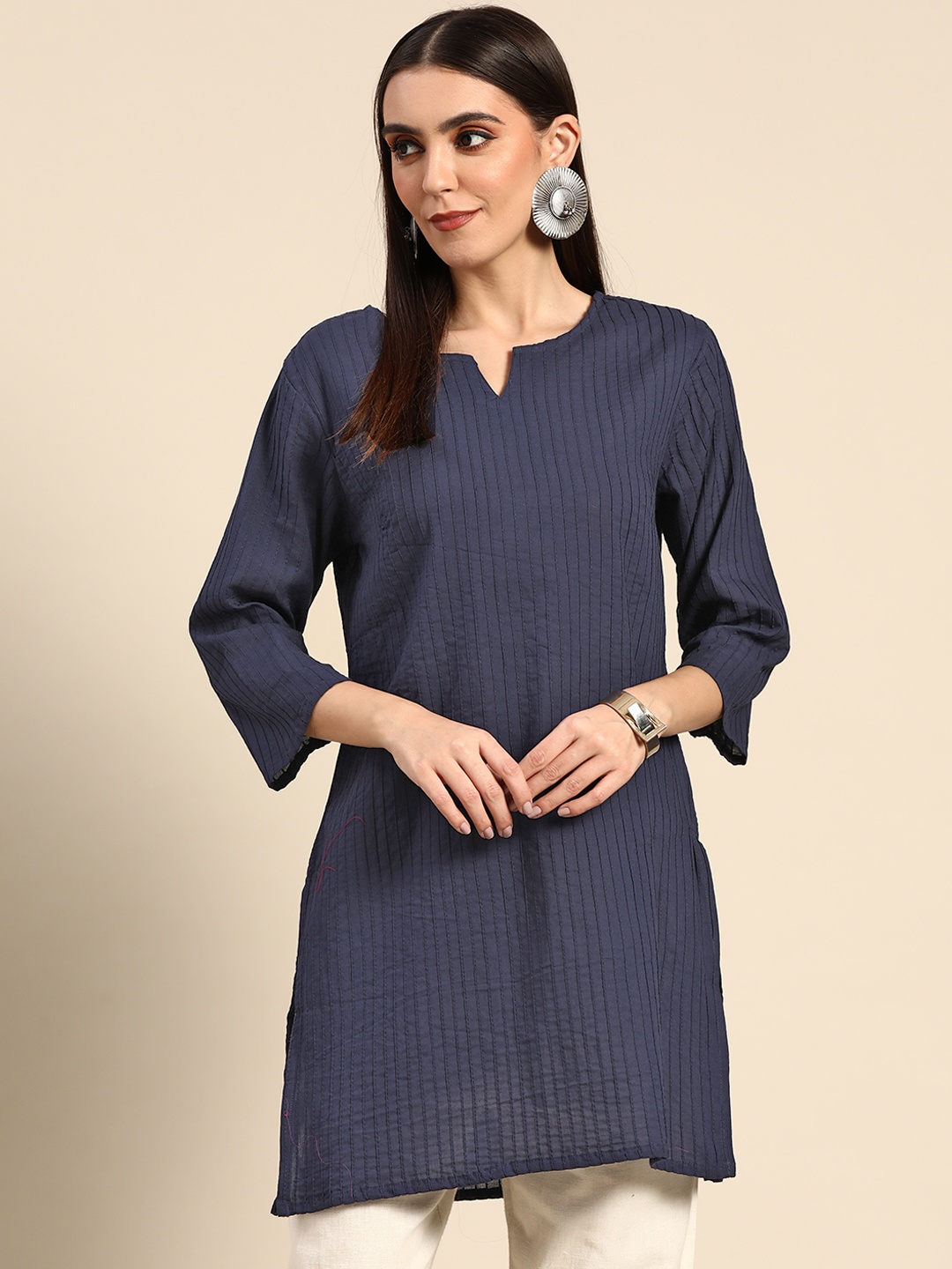 

Anouk Women Navy Blue Self Designed Regular Kurta