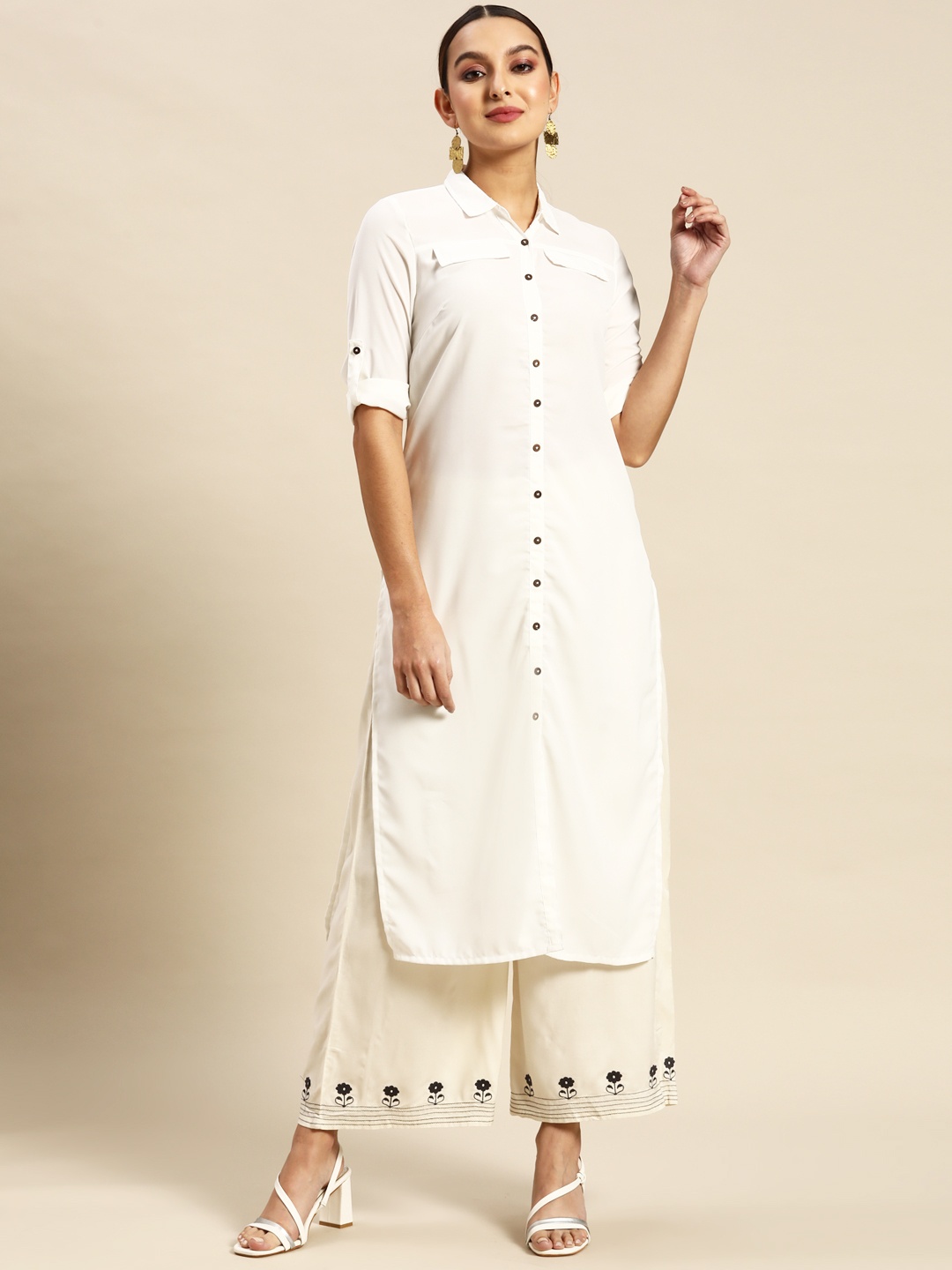 

Anouk Women Solid Pathani Kurta, White