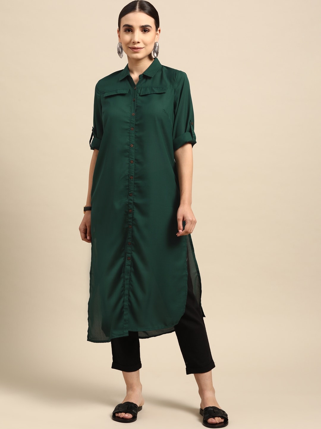 

Anouk Women Green Solid Kurta