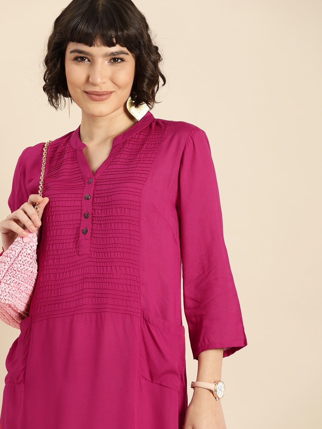 

Anouk Women Fuchsia Pintuck Pleats Kurta