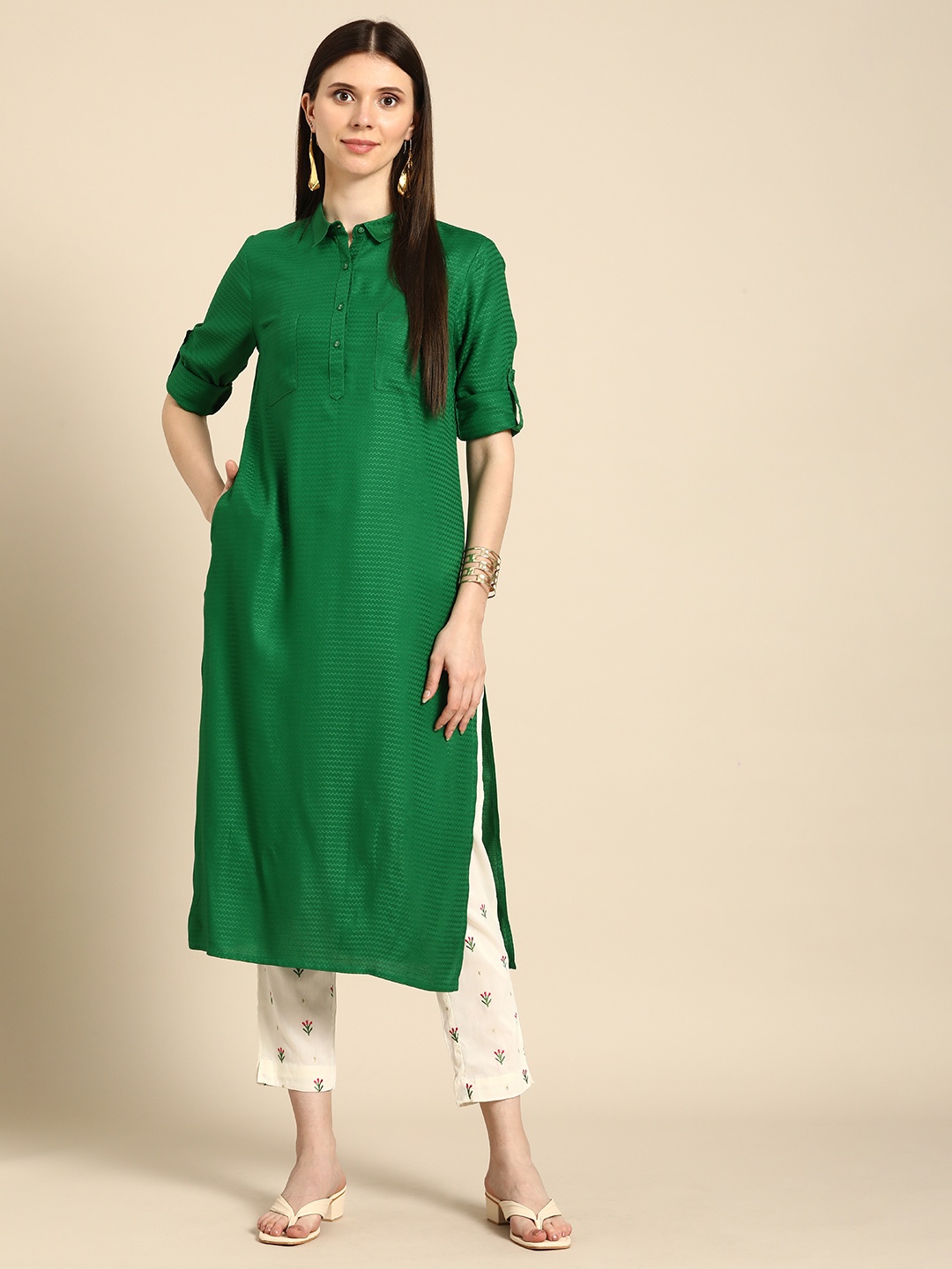 

Anouk Women Green Pathani Kurta