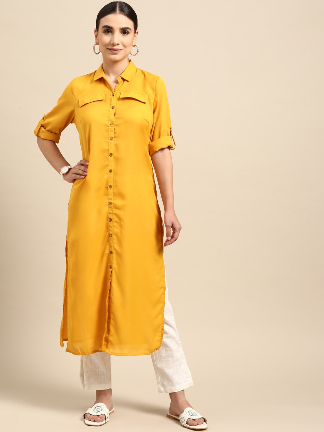 

Anouk Women Mustard Yellow Solid Kurta