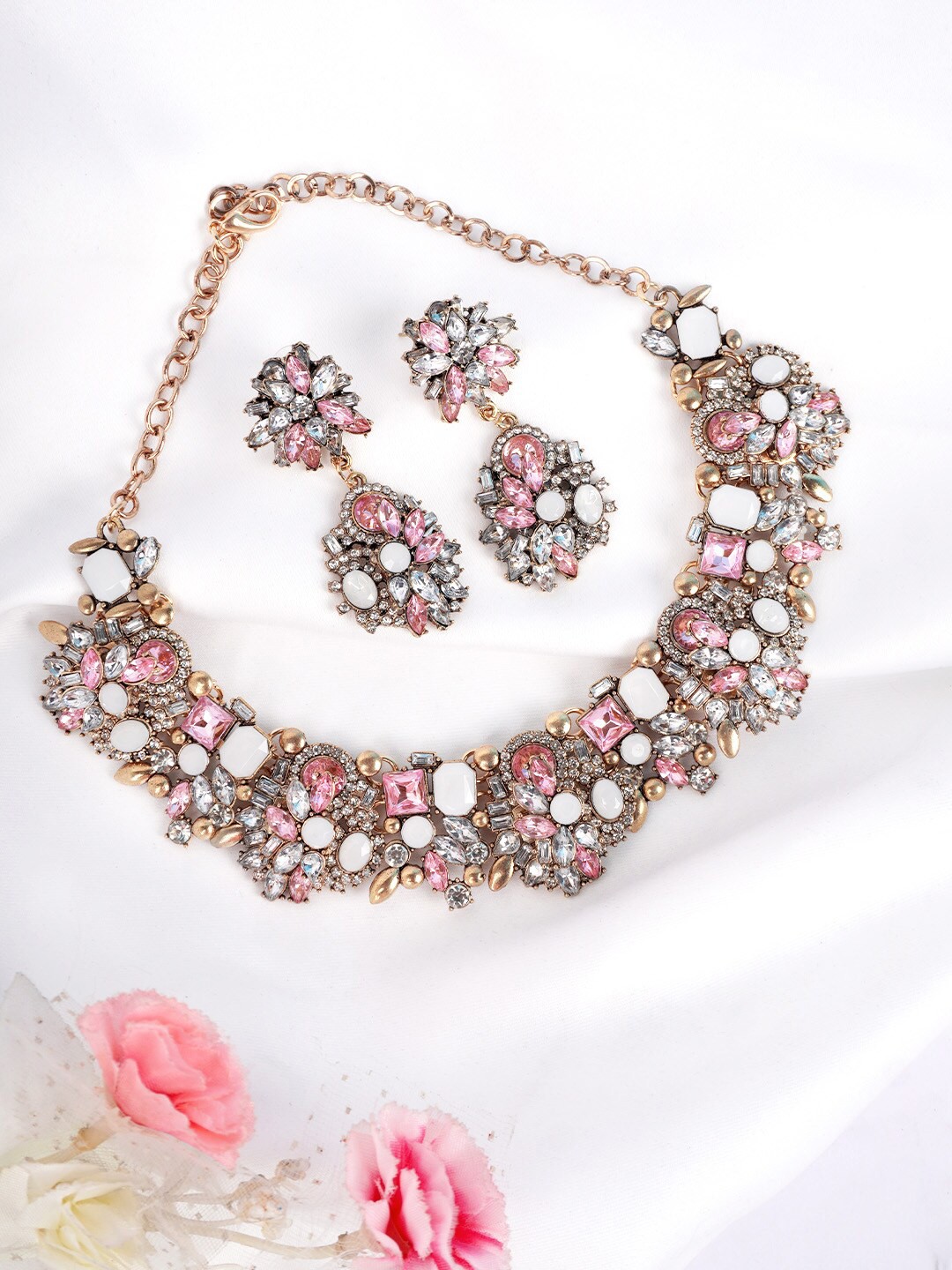 

Ferosh Gold-Toned & Pink Stone-Studded Jewellery Set
