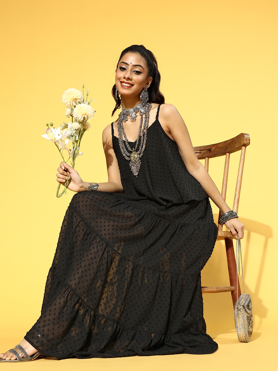 

Prakrti Black Layered Maxi Dress
