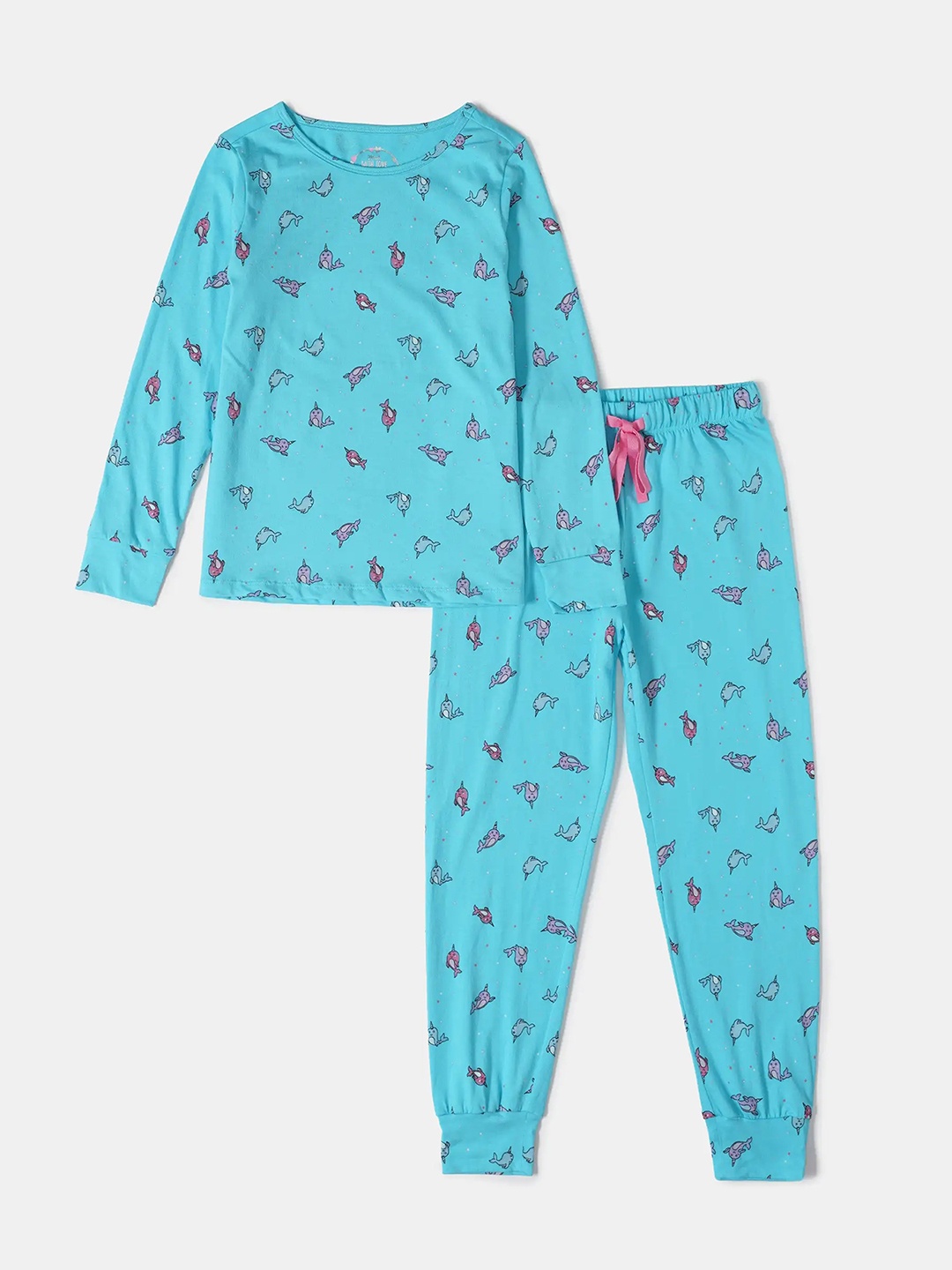 

Jockey Girls Relaxed Fit Full Sleeve Printed Tshirt And Pyjama Set-RG16, Blue