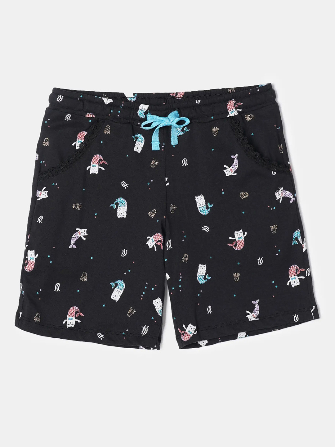 

Jockey Girl's Cotton Printed Relaxed Fit Shorts With Drawstrings Closure-RG03, Black