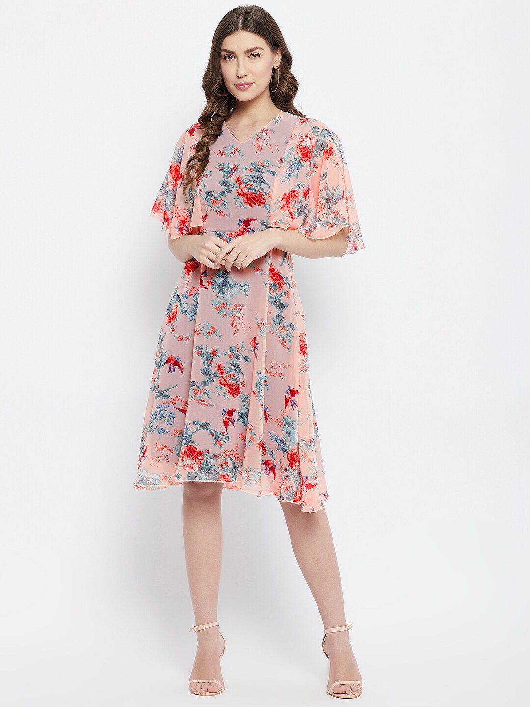

Color Cocktail Pink & White Floral Printed Georgette Dress