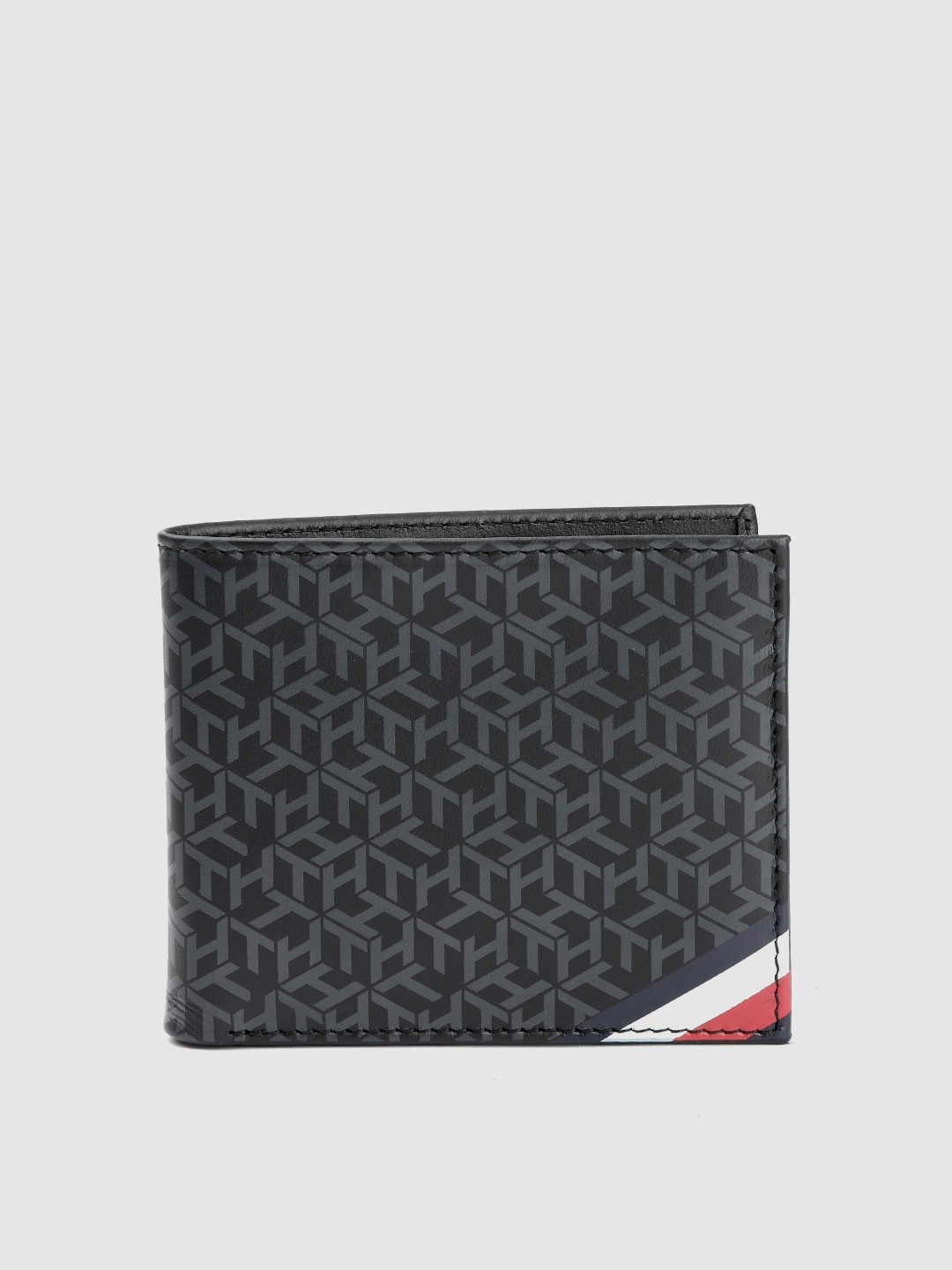 

Tommy Hilfiger Men Black & Grey Printed Leather Two Fold Wallet
