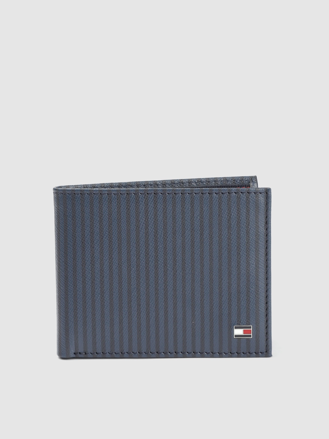 

Tommy Hilfiger Men Navy Blue Striped Leather Two Fold Wallet
