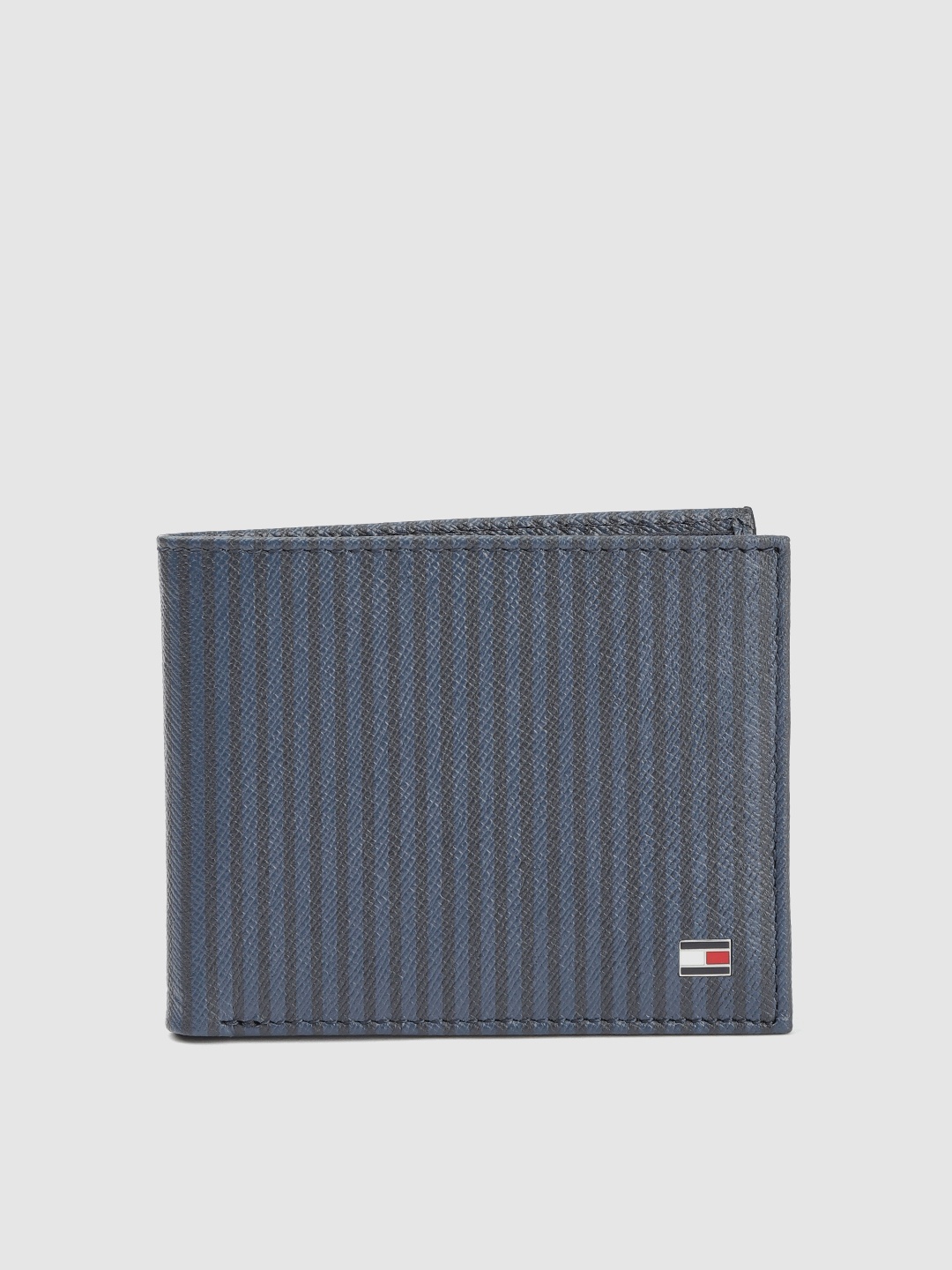 

Tommy Hilfiger Men Navy Blue Striped Leather Two Fold Wallet