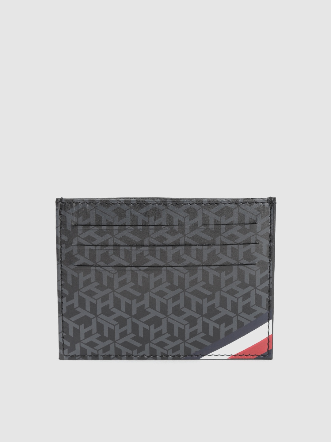 

Tommy Hilfiger Men Black & Grey Printed Leather Card Holder