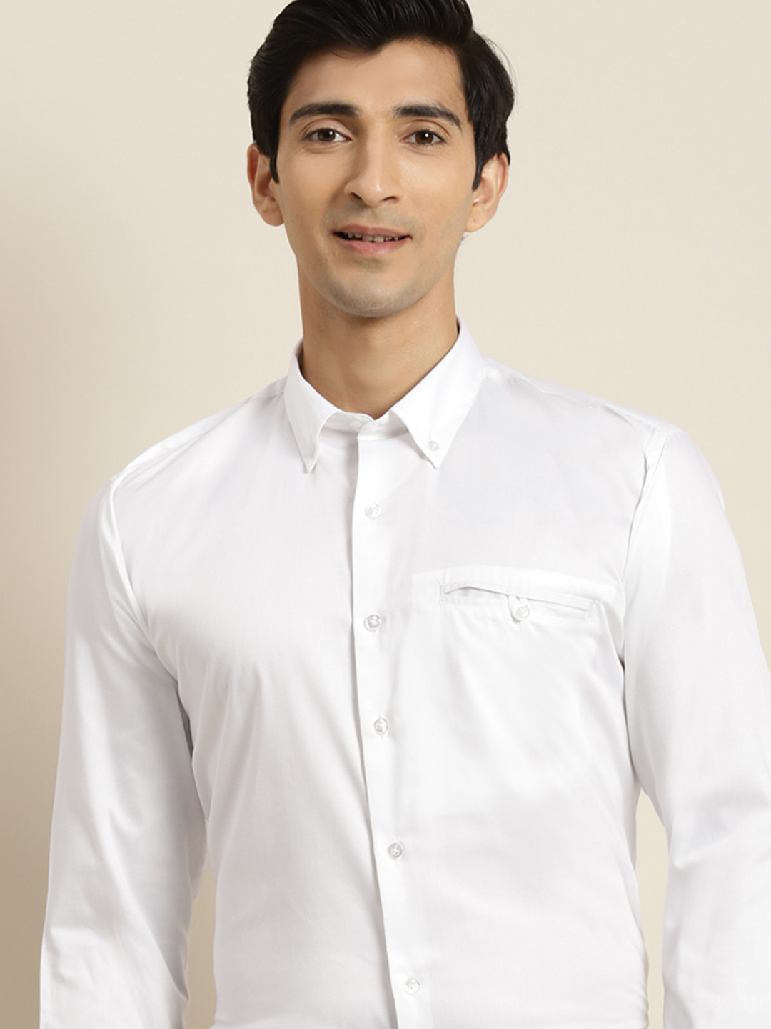 

Hancock Men White Solid Pure Cotton Slim Fit Formal Shirt