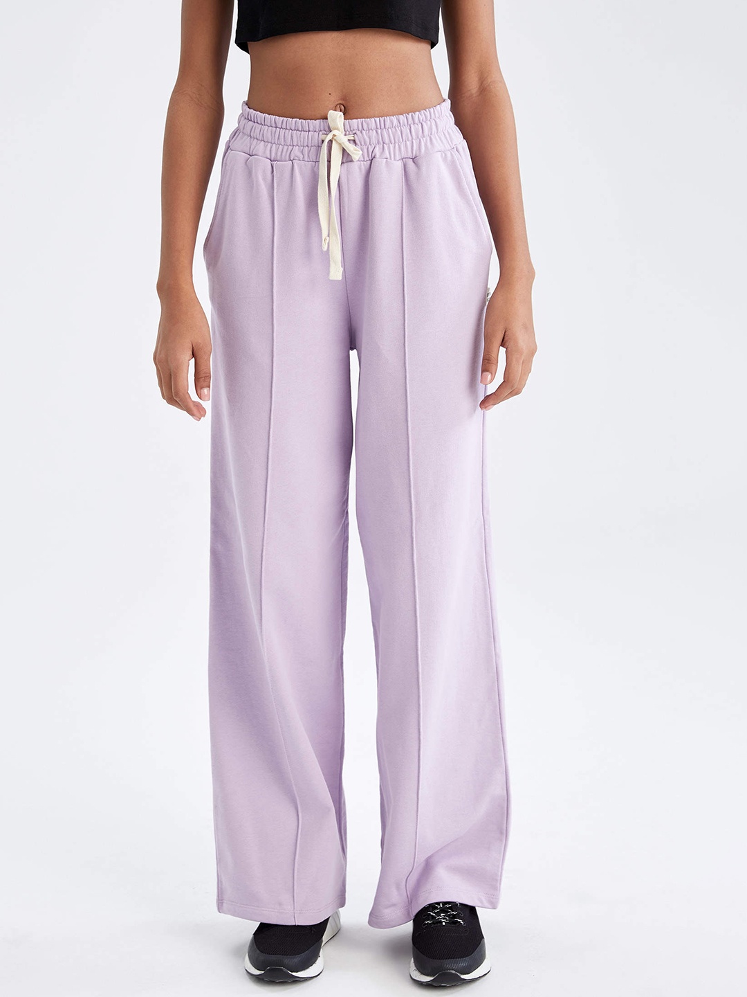 

DeFacto Women Lavender Pure Cotton Solid Athleisure Track Pants