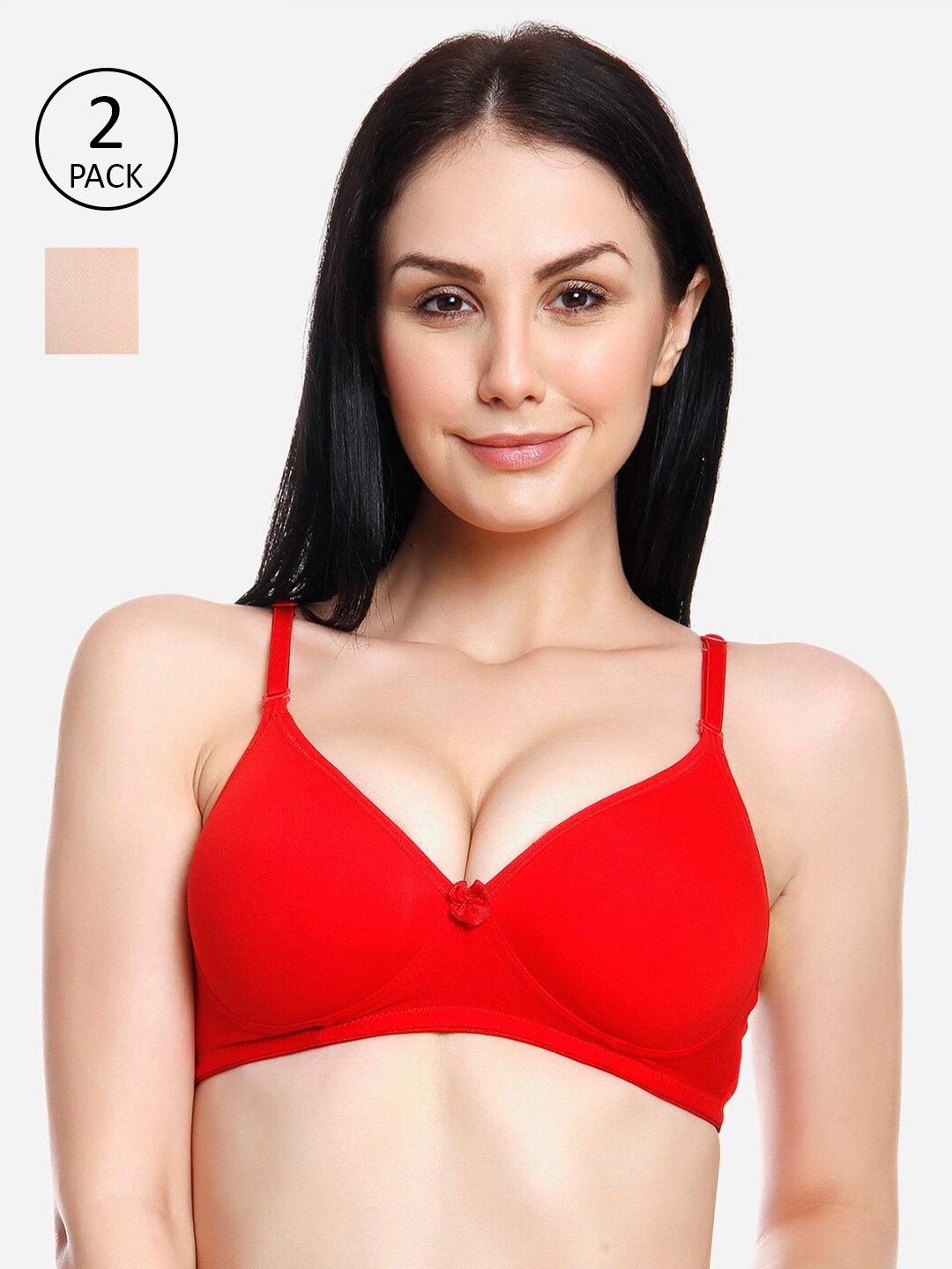 

Innocence Red & Beige Pack of 2 Heavily Padded Non Wired Everyday Bra