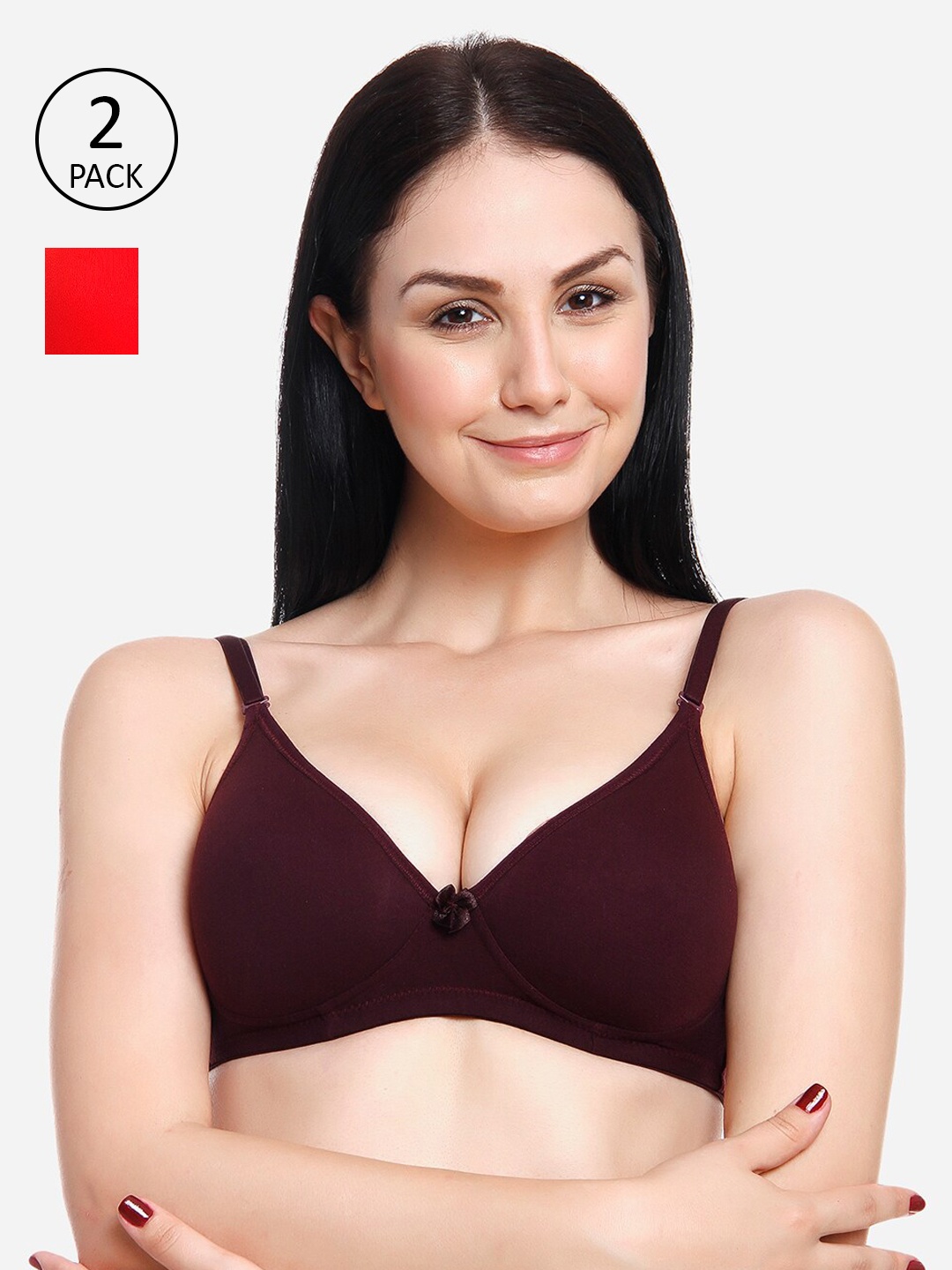 

Innocence Purple & Red Set of 2 Solid Heavily Padded Bra